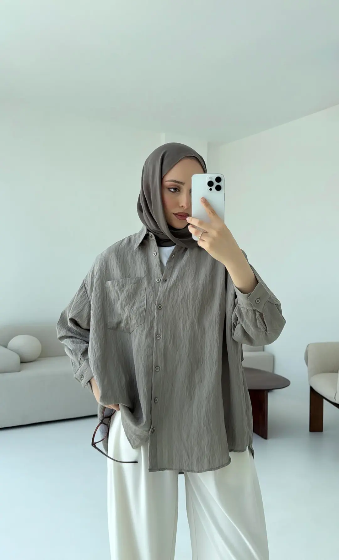 Dokulu Gömlek Haki - Görsel 5