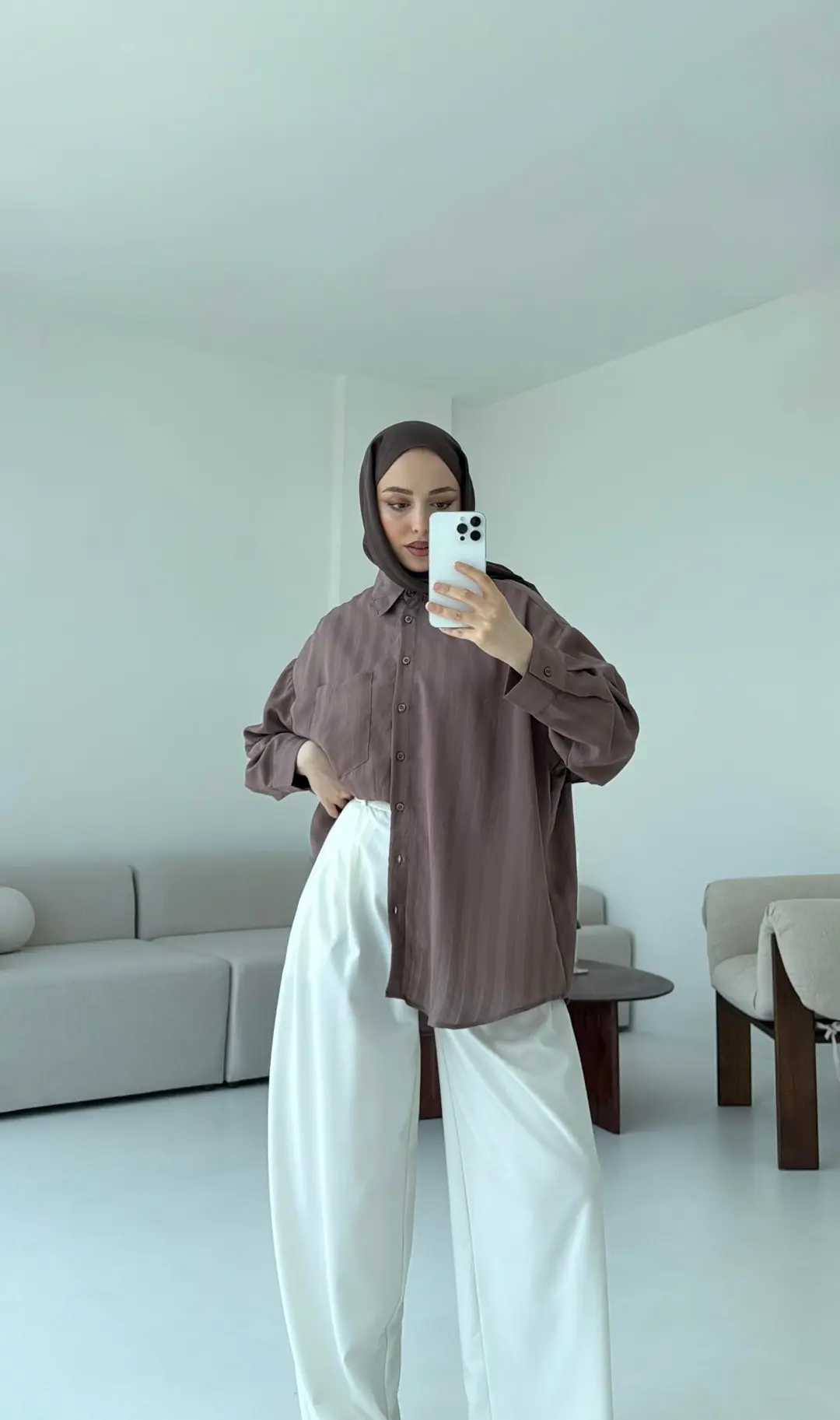 Dokulu Gömlek Kahve