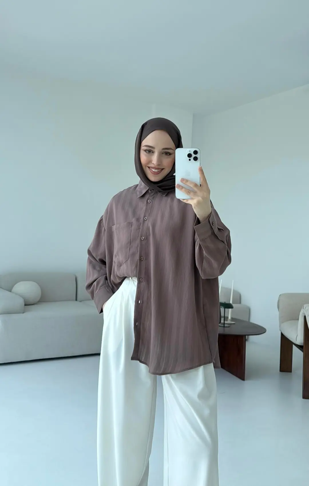 Dokulu Gömlek Kahve - Görsel 2