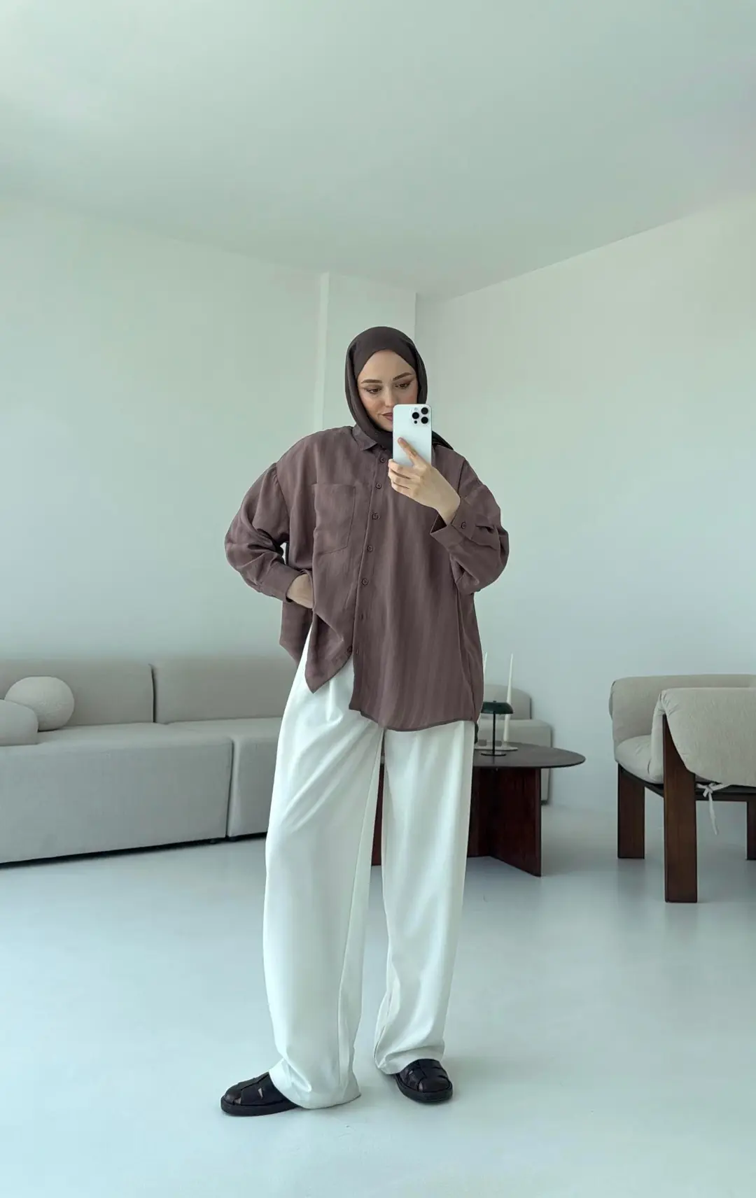 Dokulu Gömlek Kahve - Görsel 4