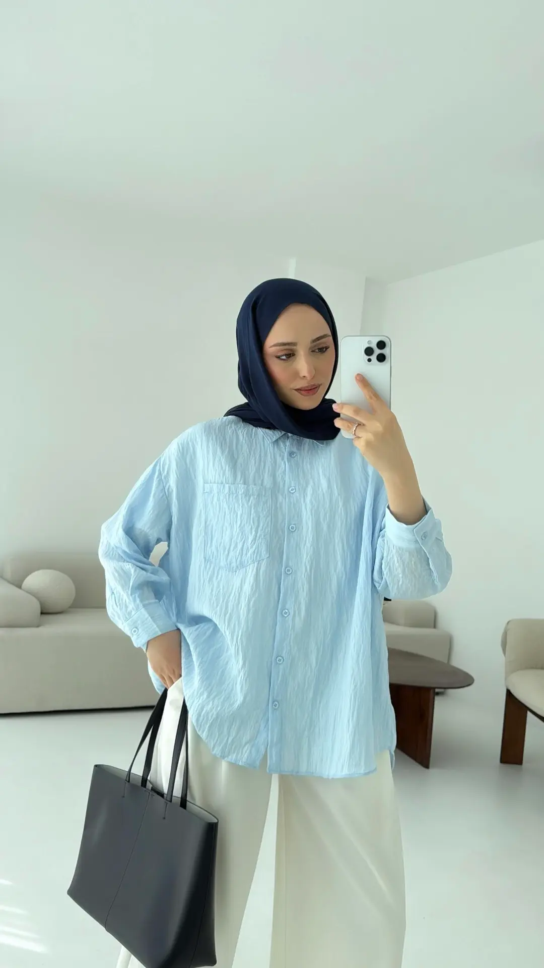 Dokulu Gömlek Mavi - Görsel 2