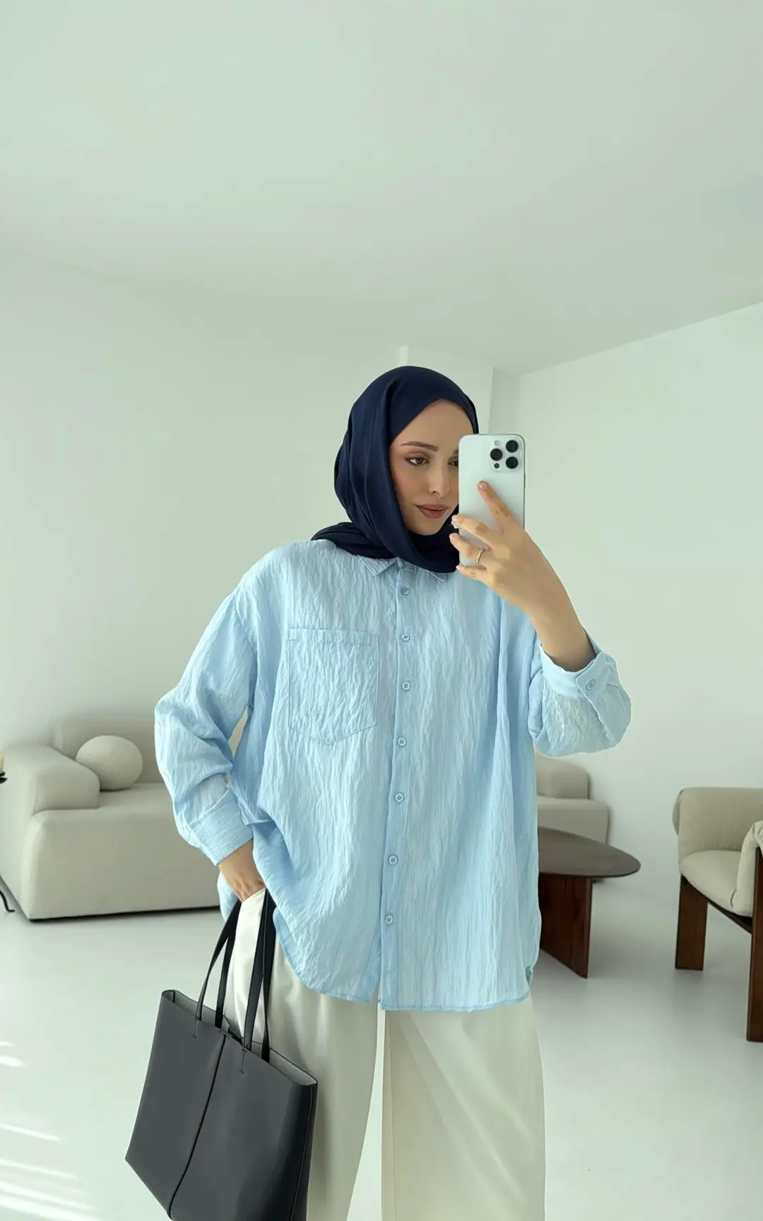 Dokulu Gömlek Mavi - Görsel 3