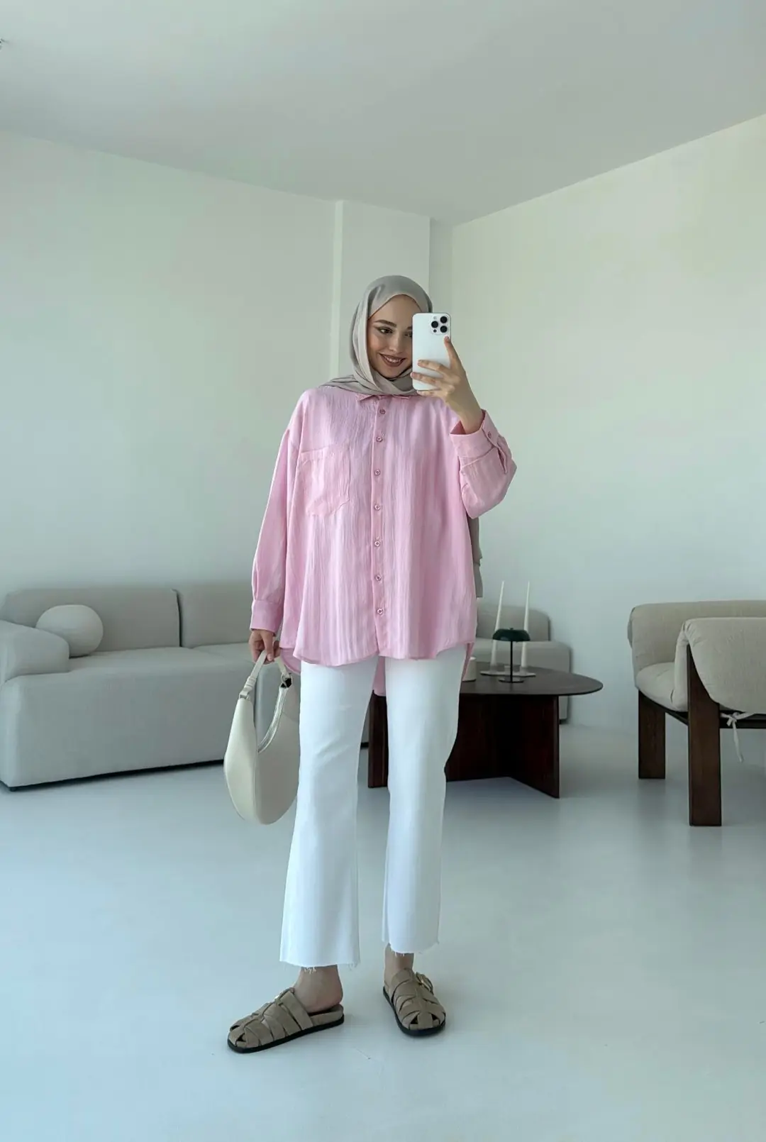 Dokulu Gömlek Pembe - Görsel 8