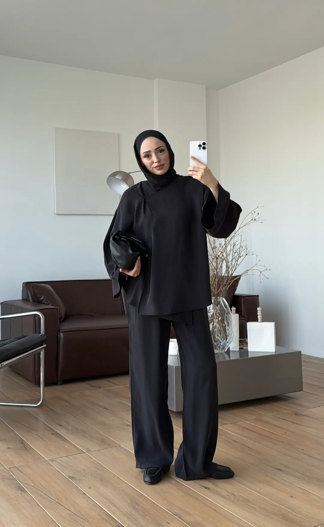 Dökümlü Gömlek Pantolon Takım Siyah