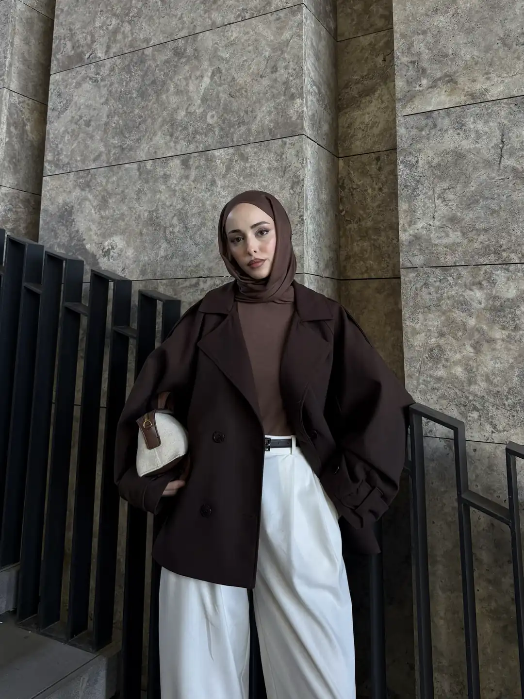 Dökümlü Trençkot Kahve