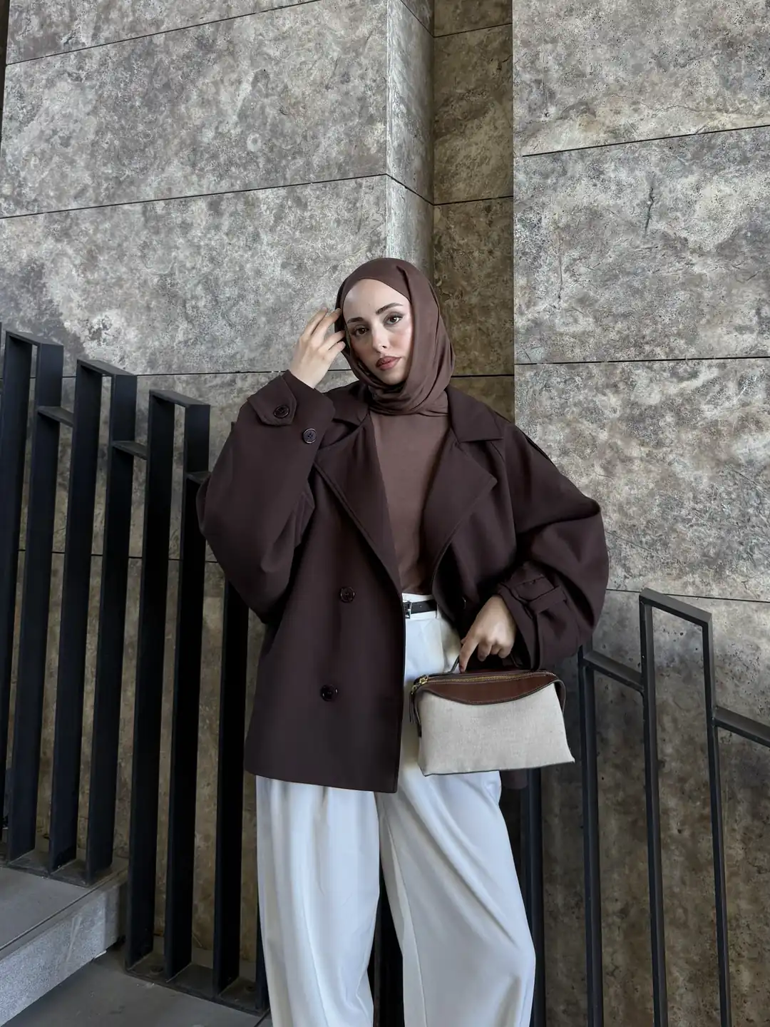 Dökümlü Trençkot Kahve - Görsel 9