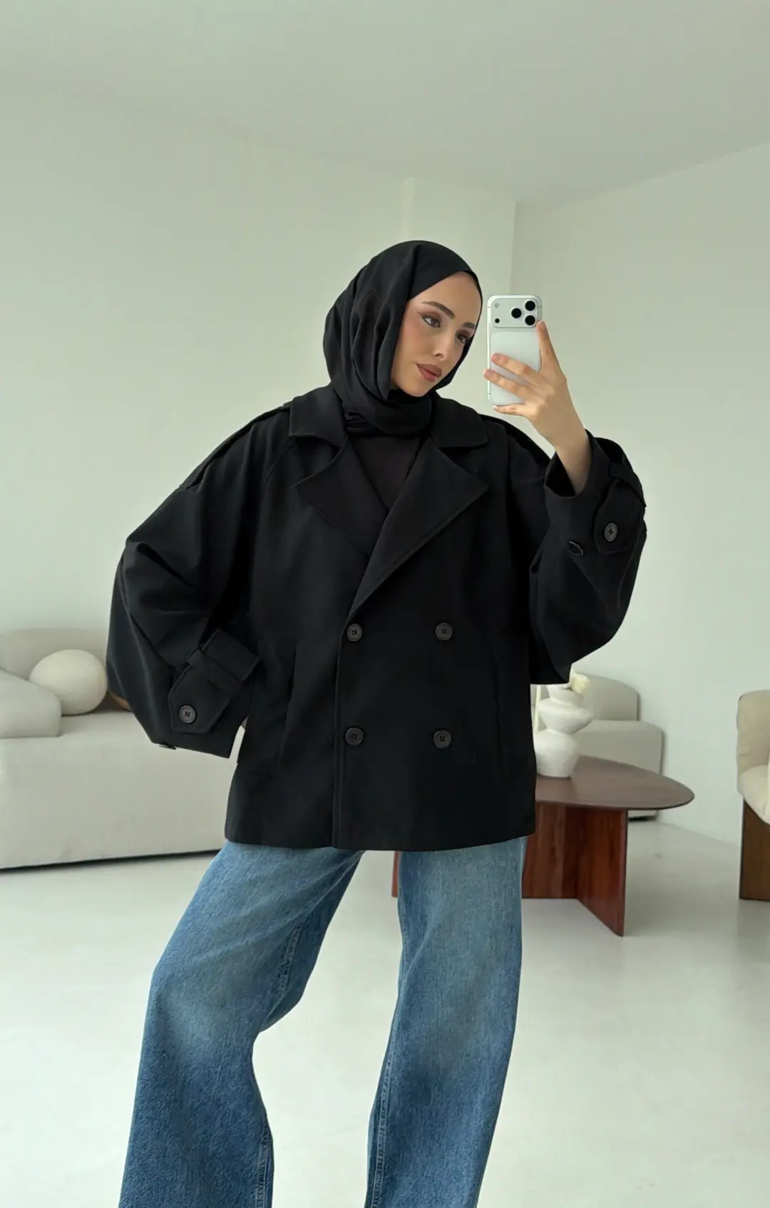 Dökümlü Trençkot Siyah - Görsel 10