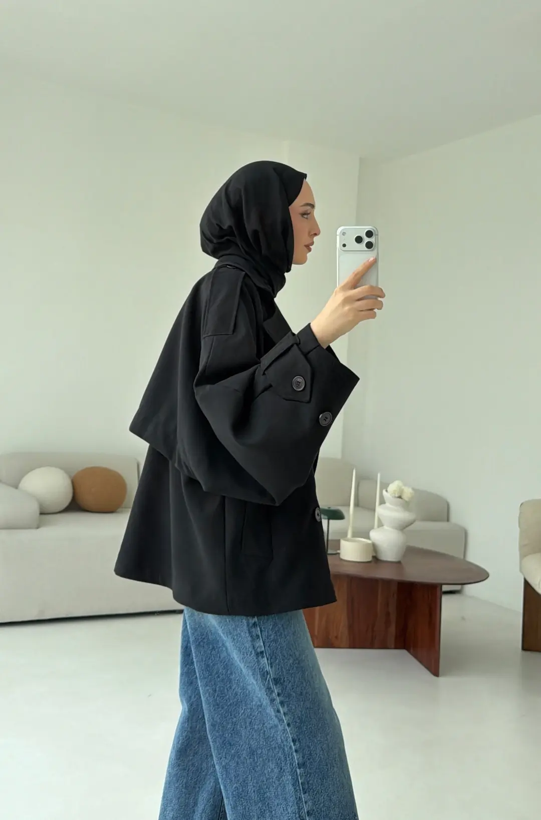 Dökümlü Trençkot Siyah - Görsel 5