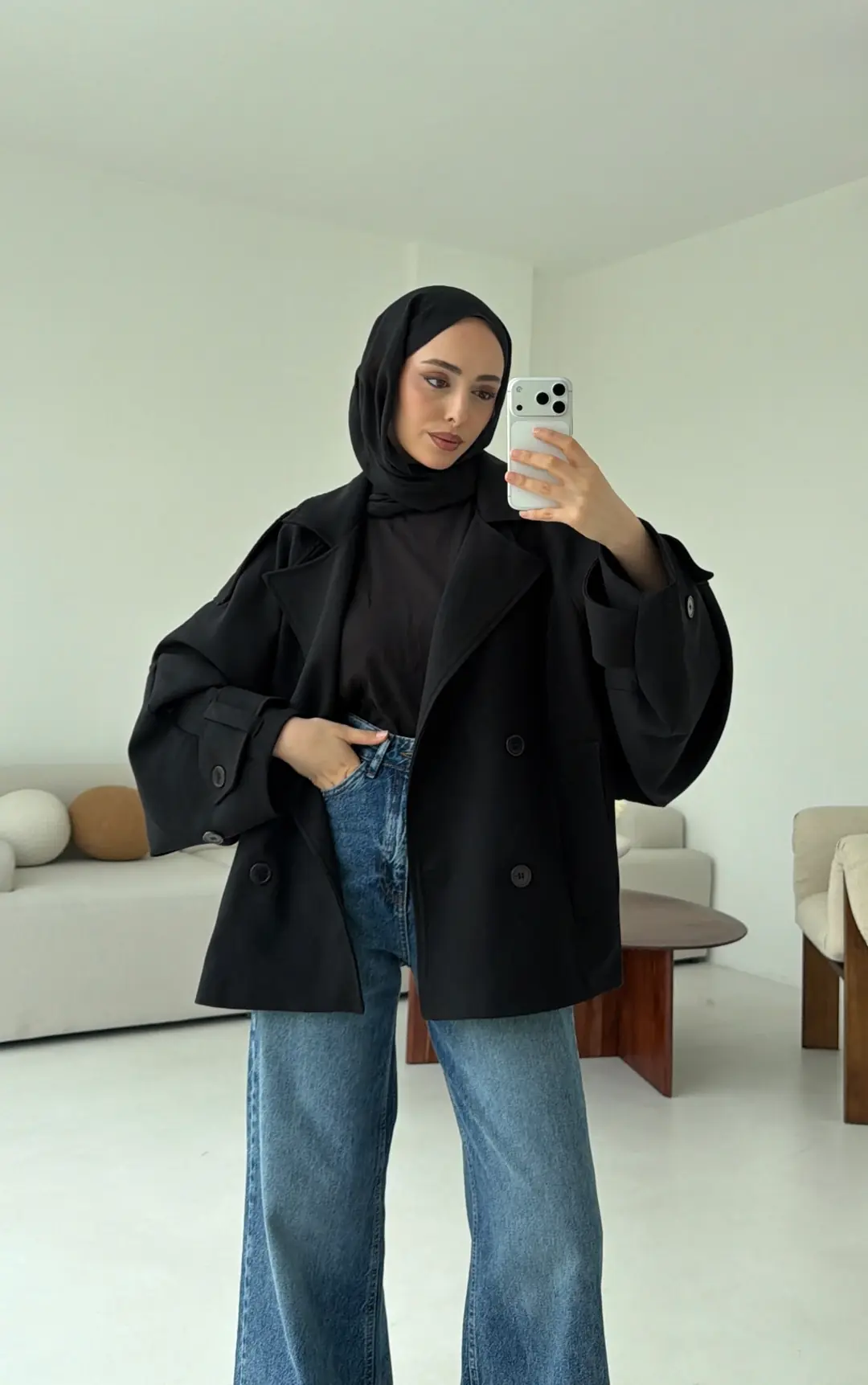 Dökümlü Trençkot Siyah - Görsel 8