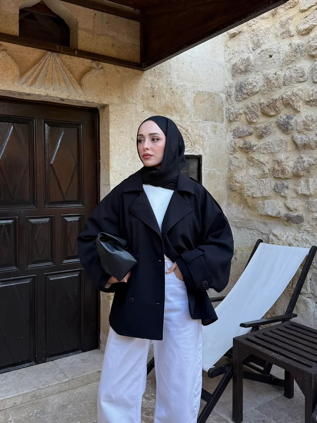 Dökümlü Trençkot Siyah