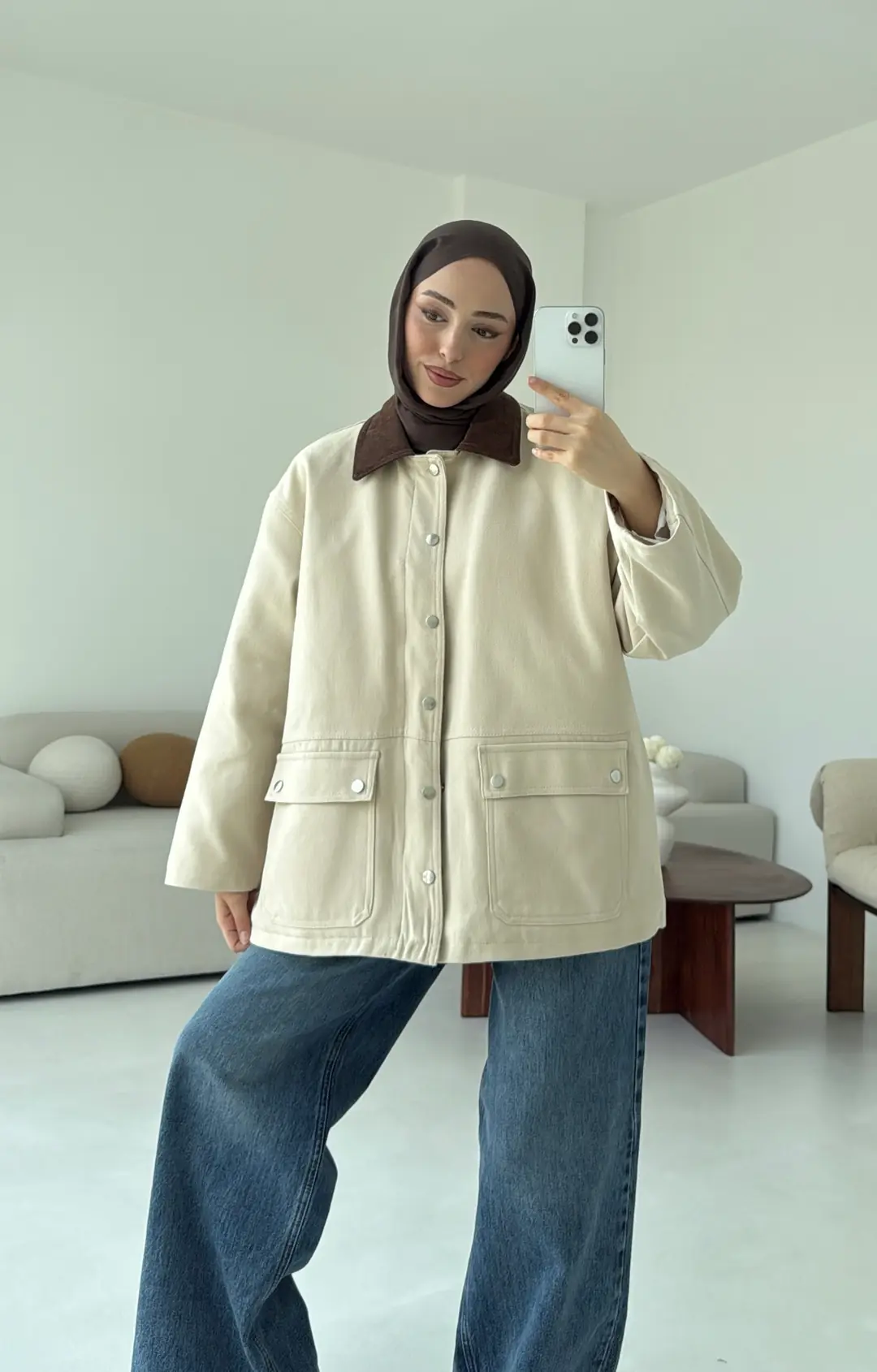 Dolgulu Gabardin Ceket Bej - Görsel 2