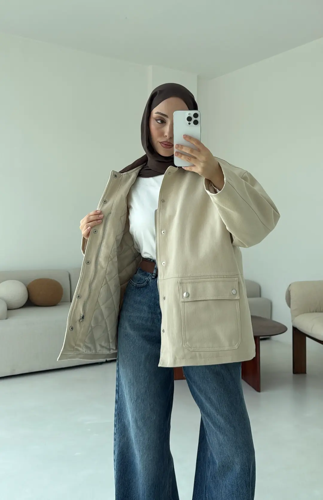 Dolgulu Gabardin Ceket Bej - Görsel 3