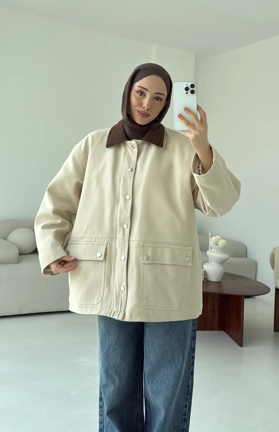 Dolgulu Gabardin Ceket Bej - Görsel 7