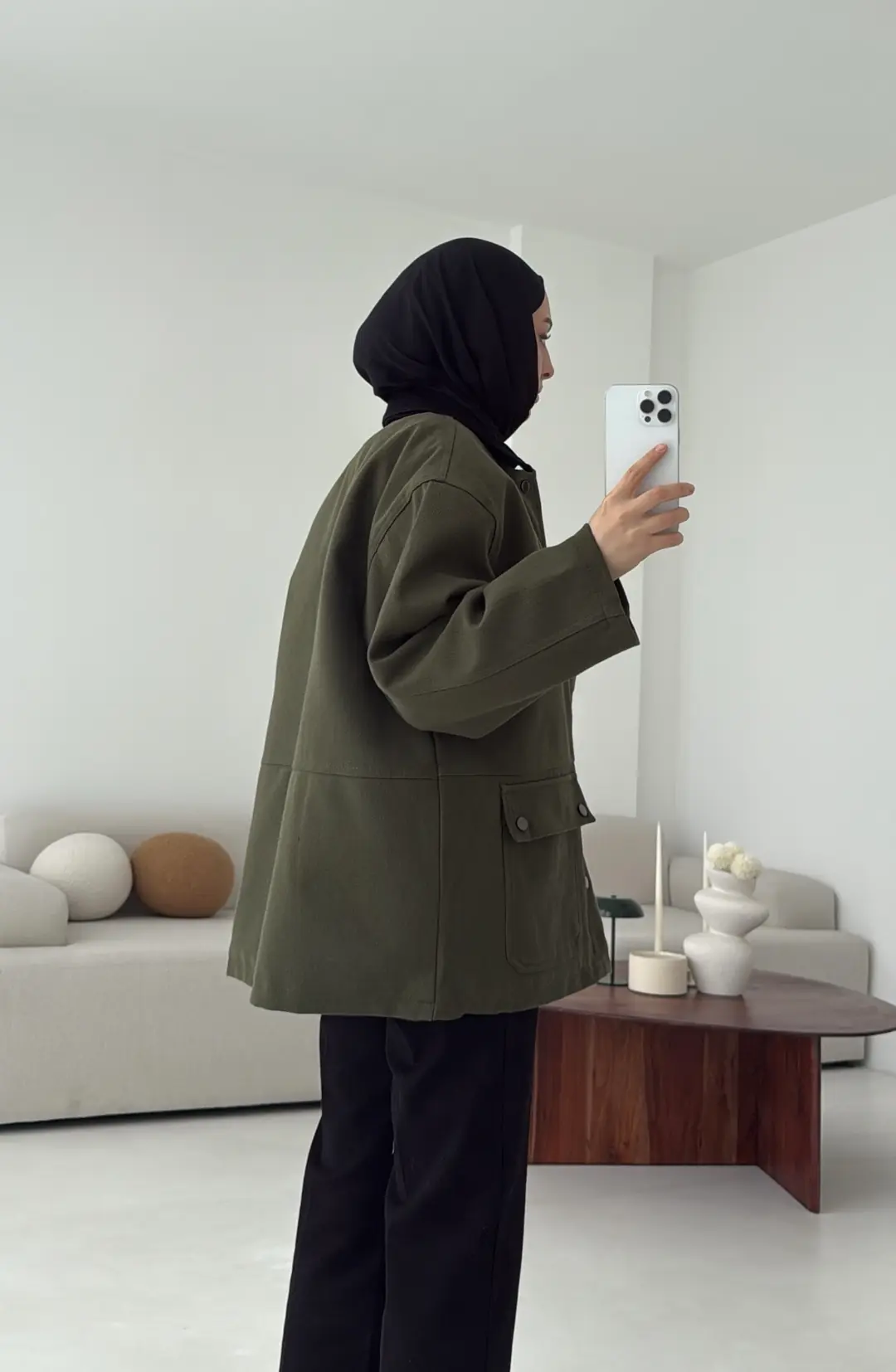 Dolgulu Gabardin Ceket Haki - Görsel 4