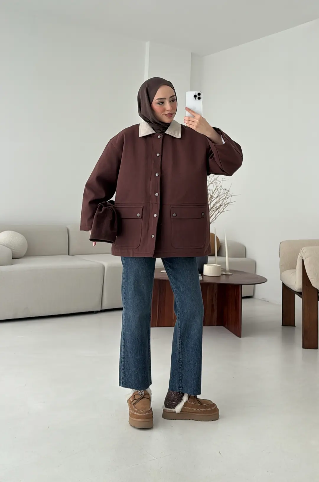 Dolgulu Gabardin Ceket Kahve