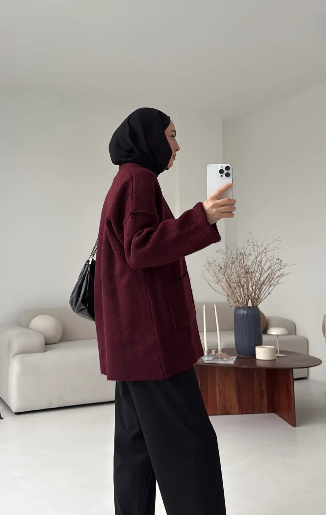 Double Kol Çelik Örgü Hırka Bordo - Görsel 3