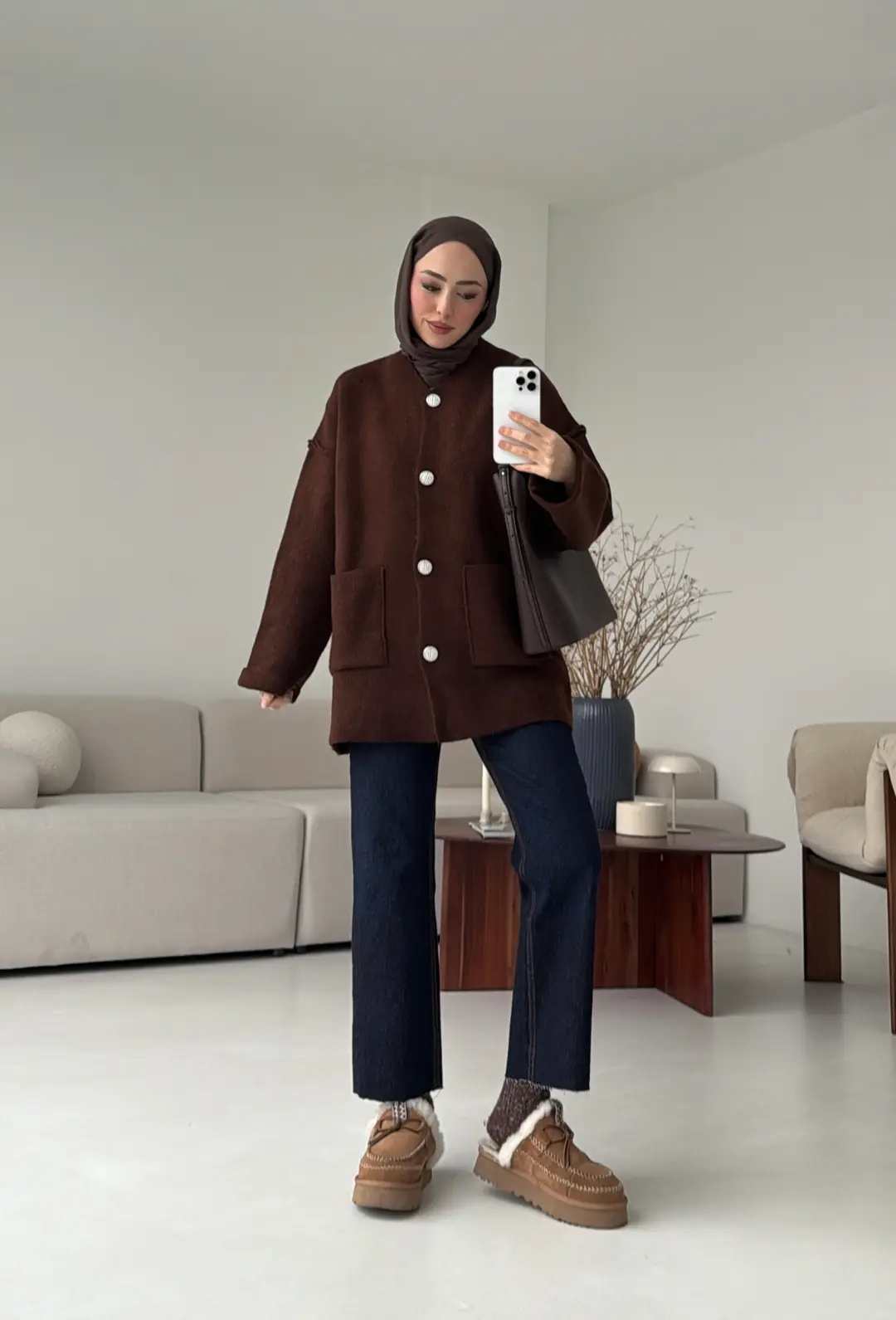 Double Kol Çelik Örgü Hırka Kahve - Görsel 3