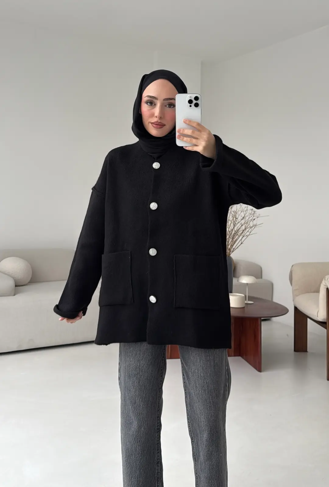 Double Kol Çelik Örgü Hırka Siyah - Görsel 4