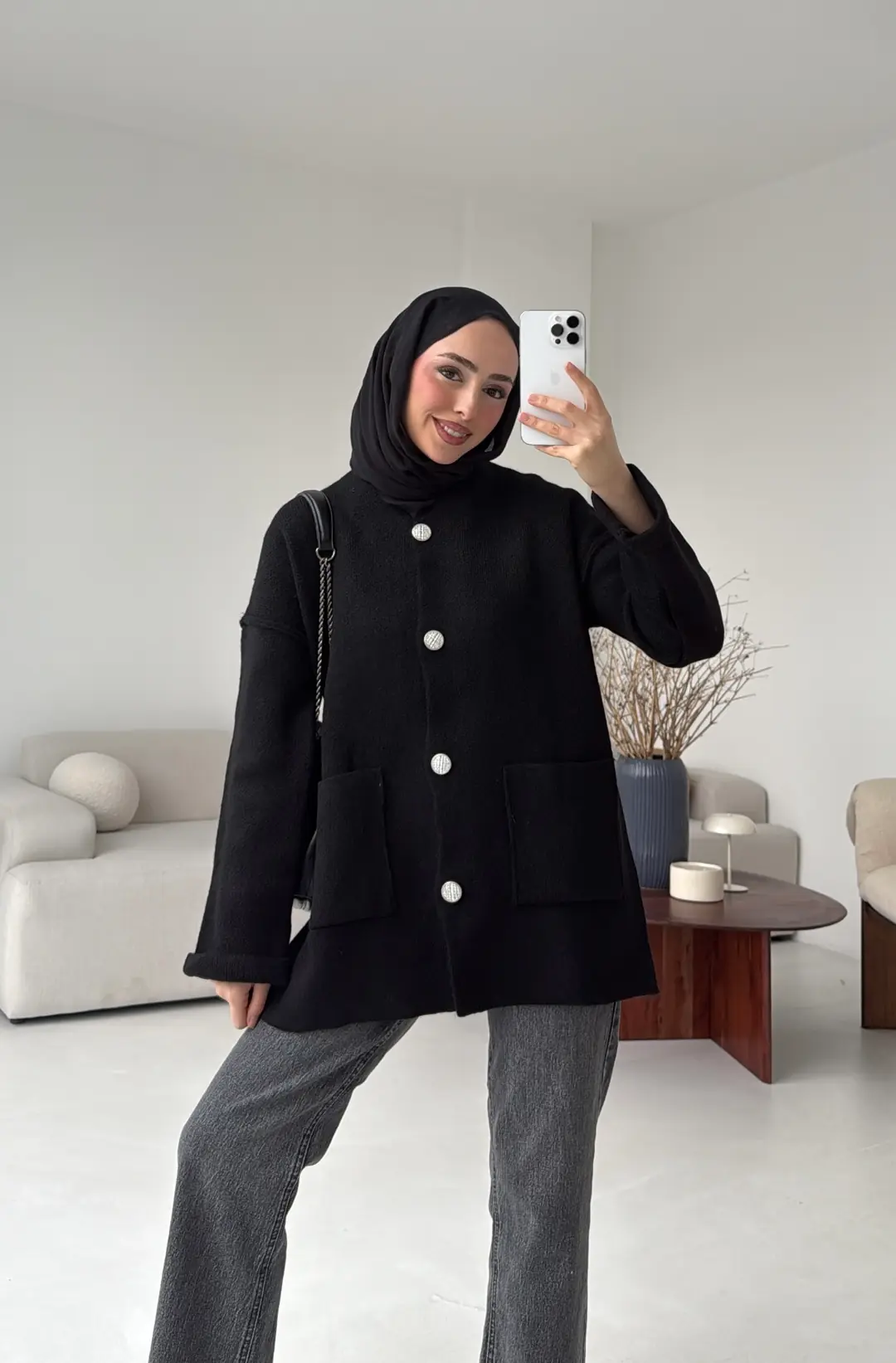 Double Kol Çelik Örgü Hırka Siyah - Görsel 5