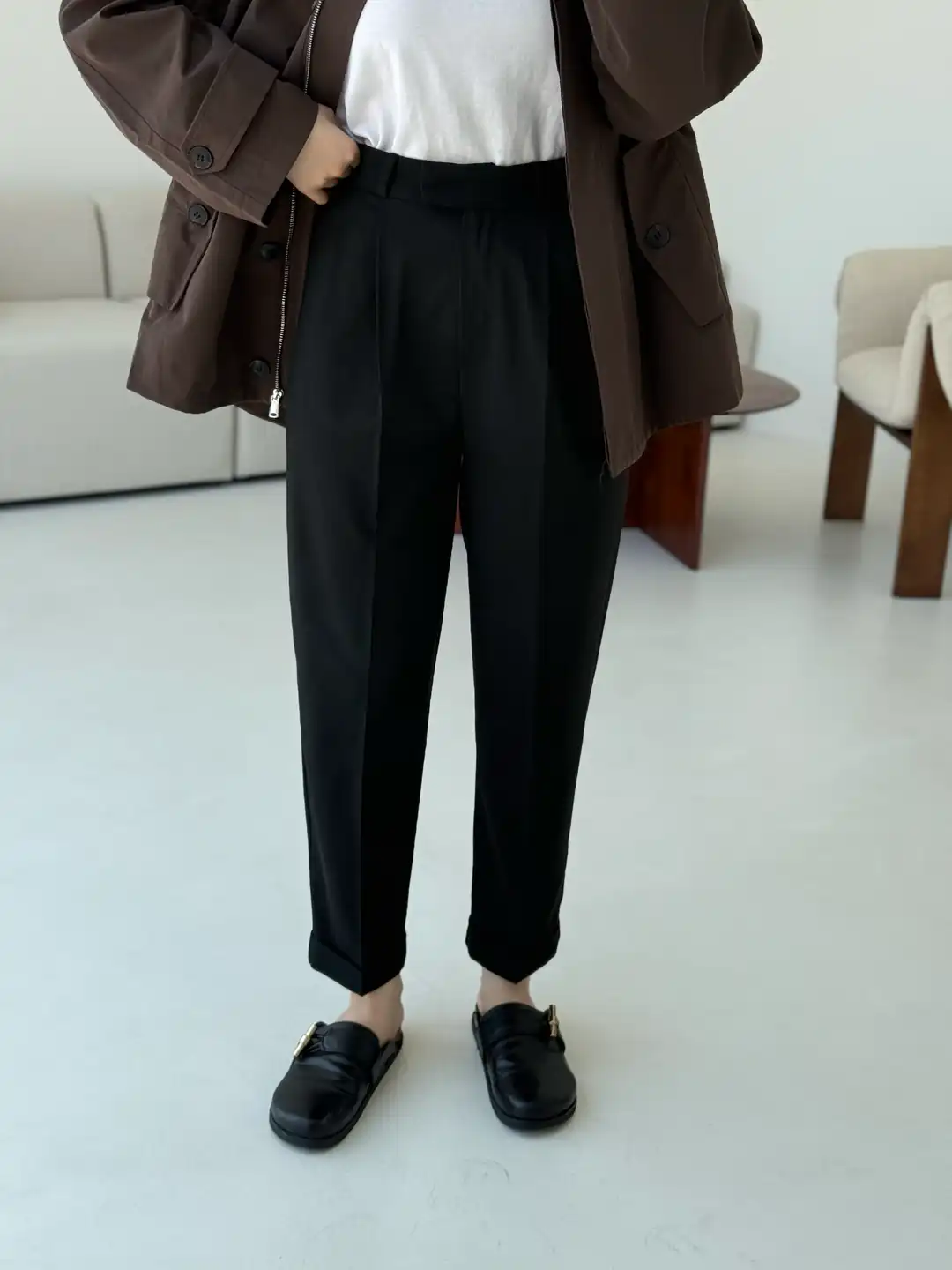 Double Paça Siyah Kumaş Pantolon - Görsel 2