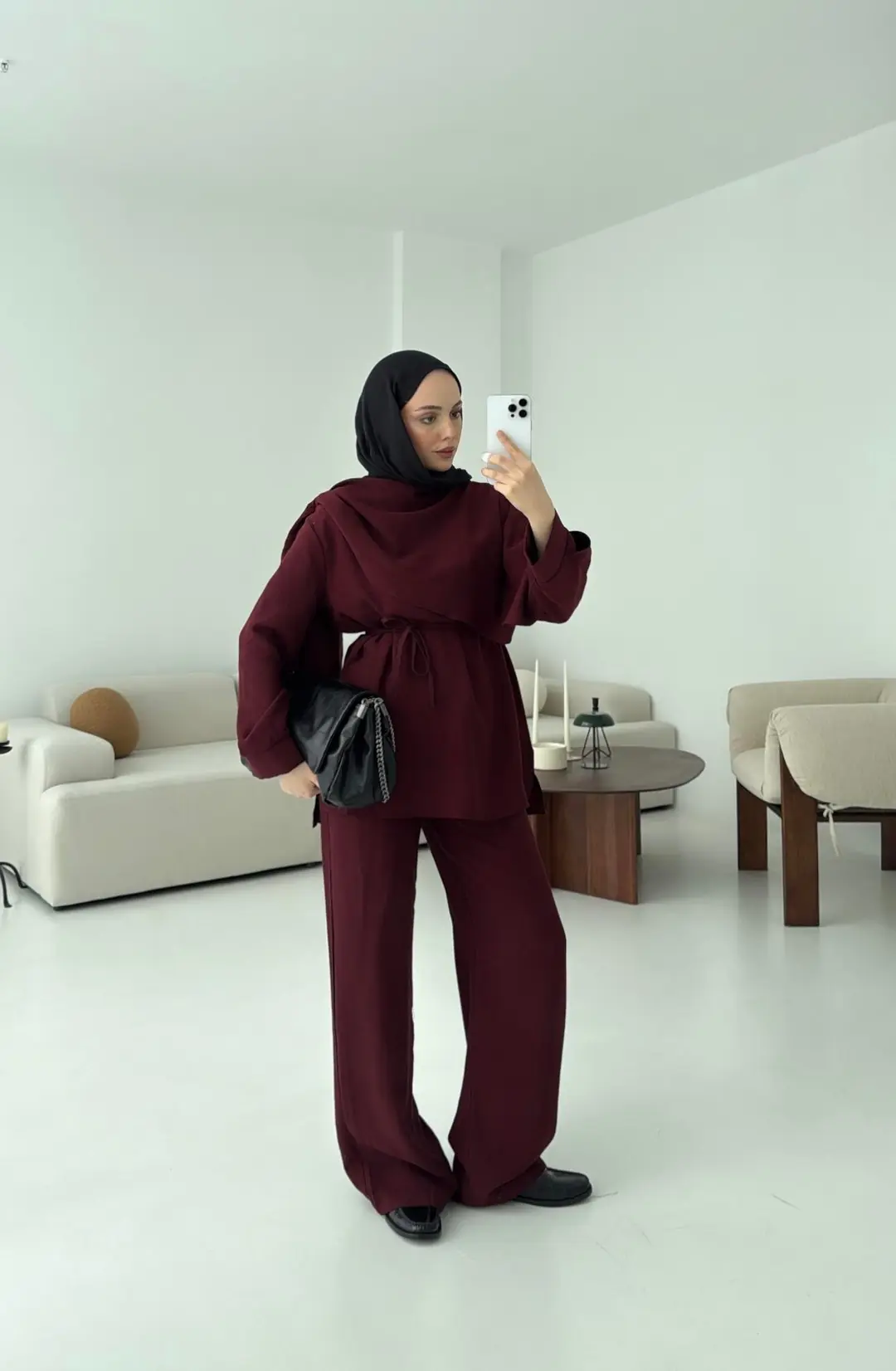 Drape Yaka Bluz Takım Bordo - Görsel 3