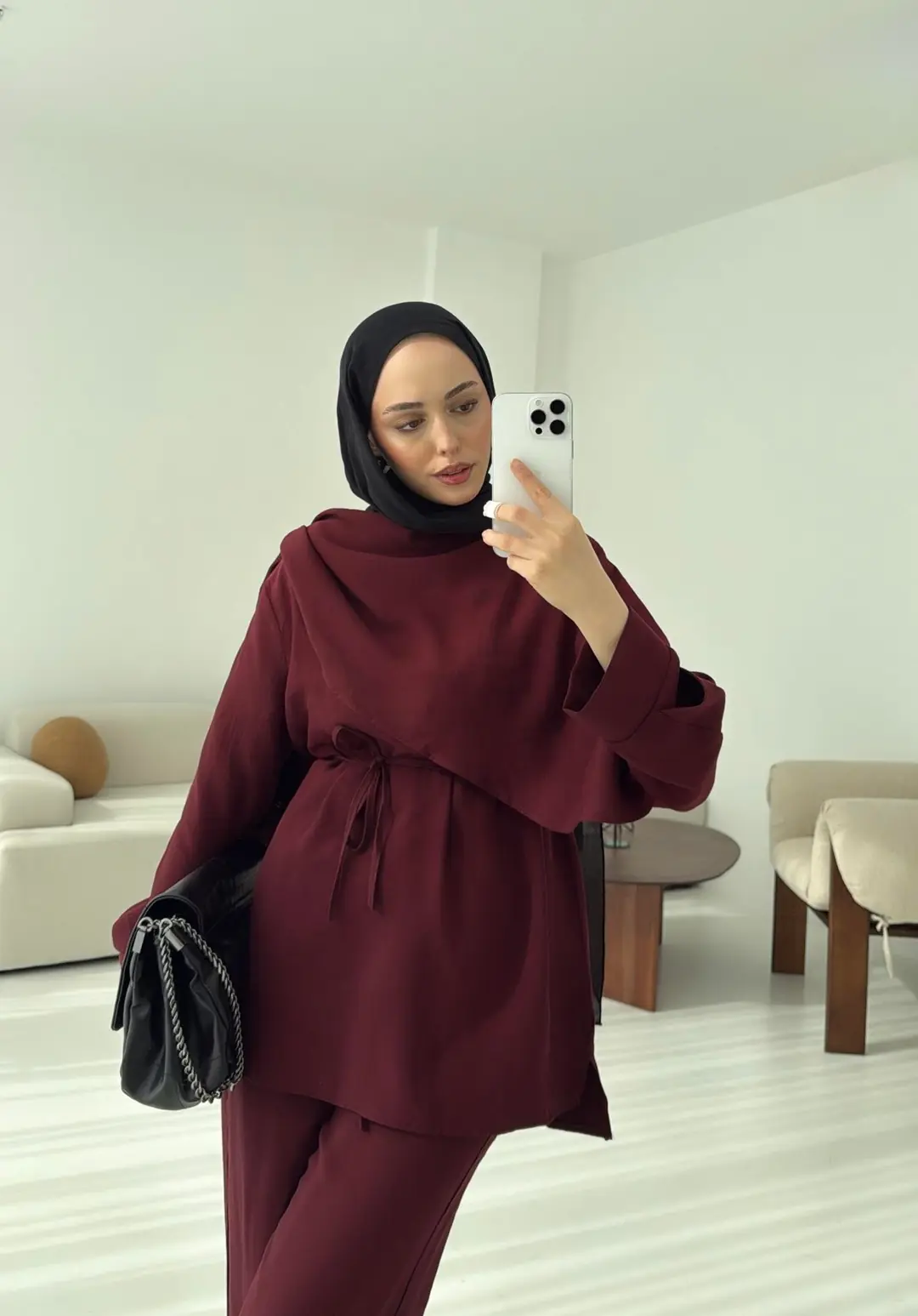 Drape Yaka Bluz Takım Bordo - Görsel 4