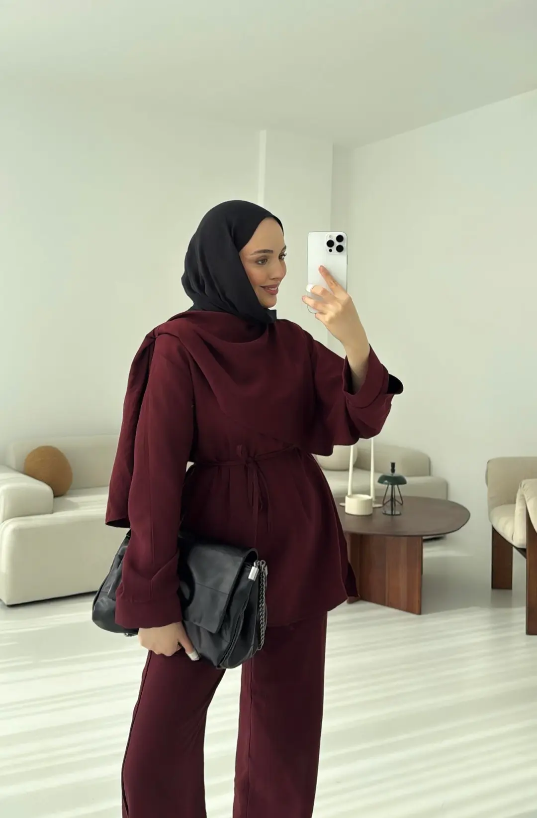 Drape Yaka Bluz Takım Bordo - Görsel 5