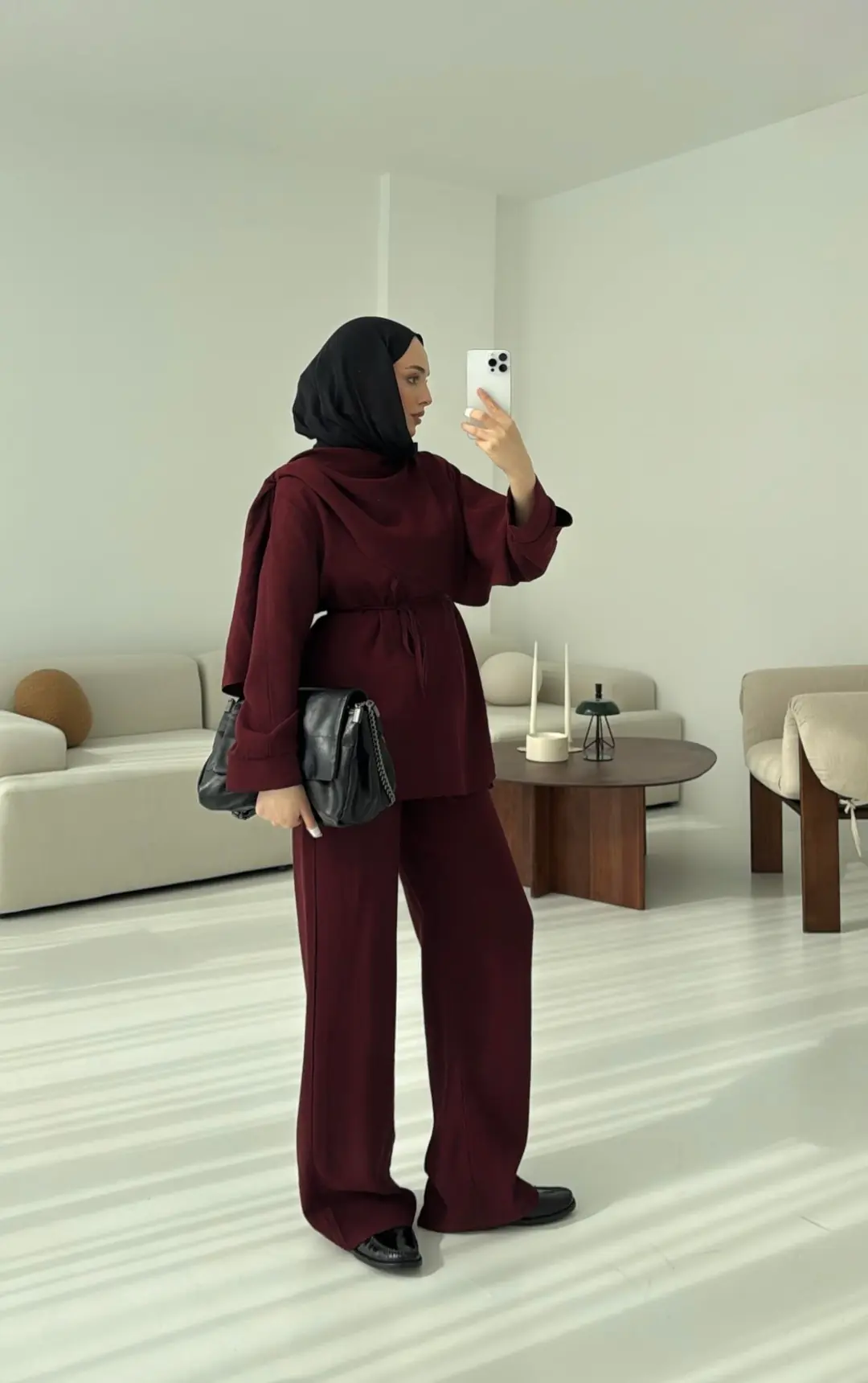 Drape Yaka Bluz Takım Bordo - Görsel 6