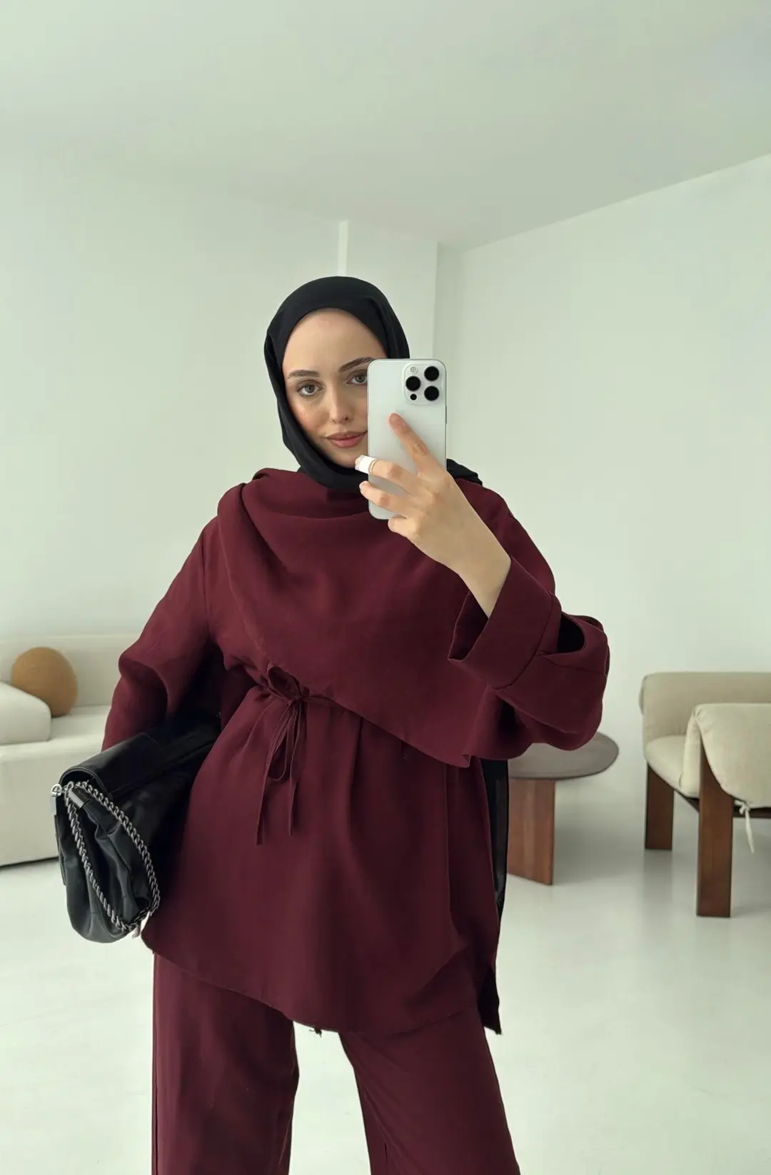 Drape Yaka Bluz Takım Bordo - Görsel 9