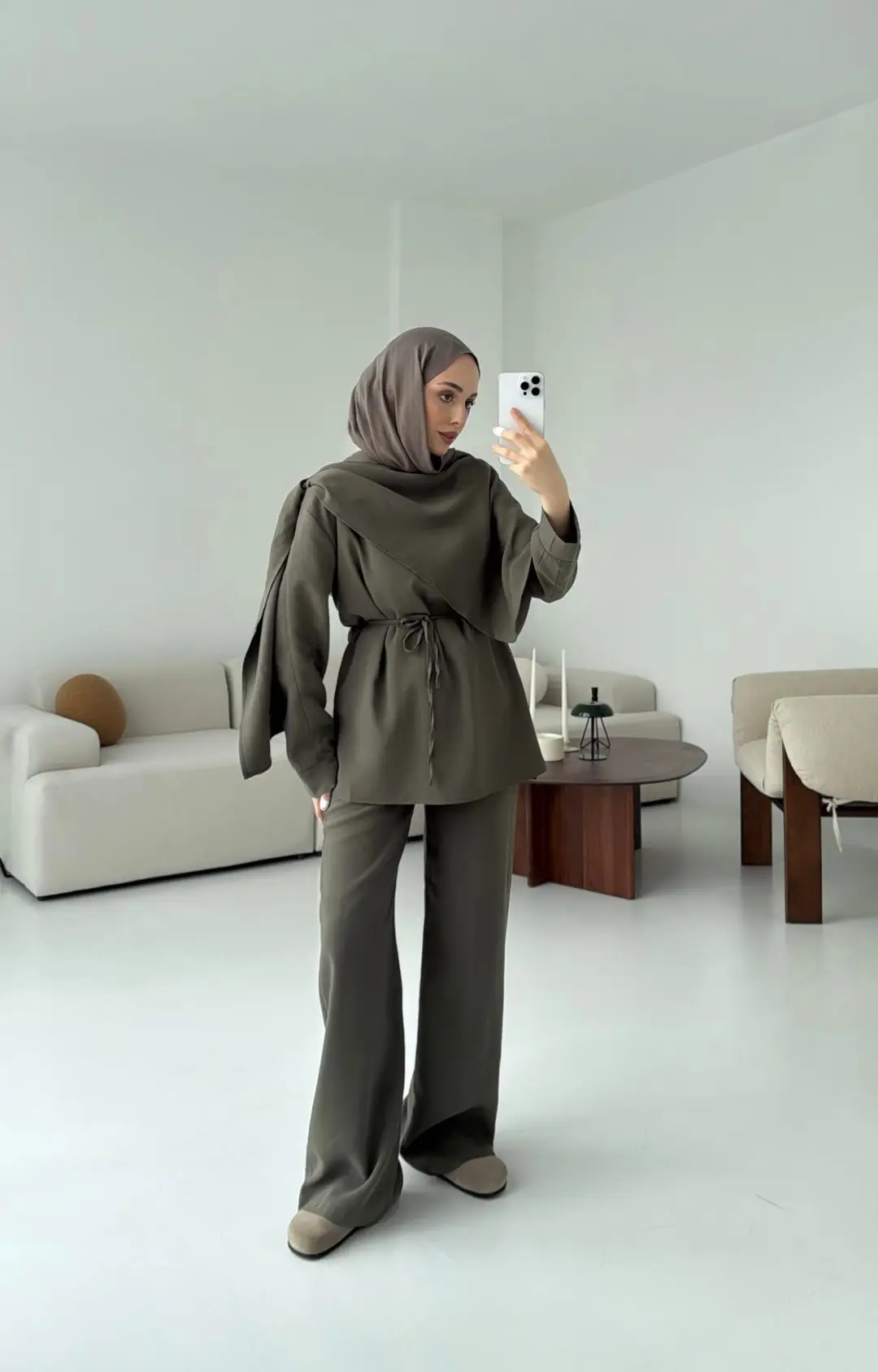 Drape Yaka Bluz Takım Haki