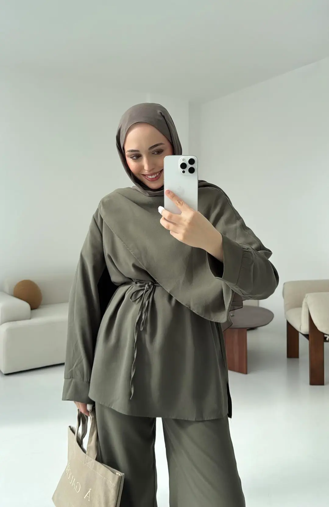 Drape Yaka Bluz Takım Haki - Görsel 5