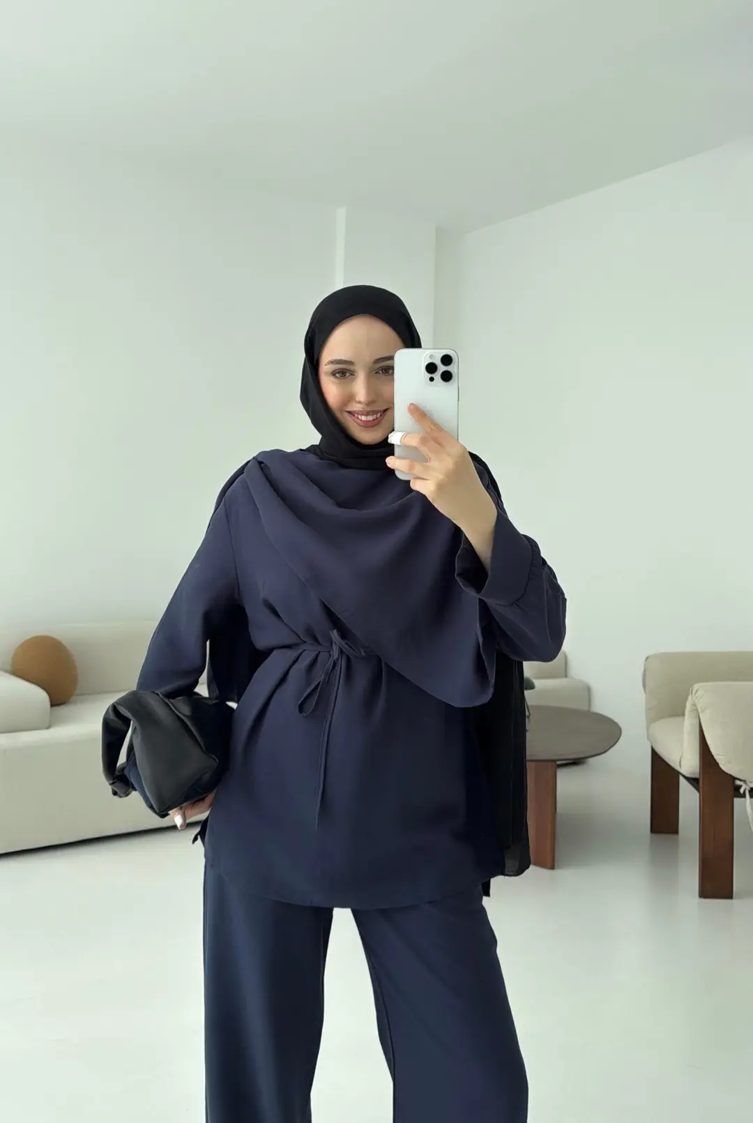 Drape Yaka Bluz Takım Lacivert