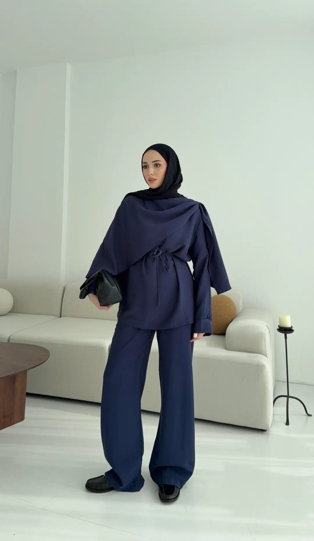 Drape Yaka Bluz Takım Lacivert - Görsel 2