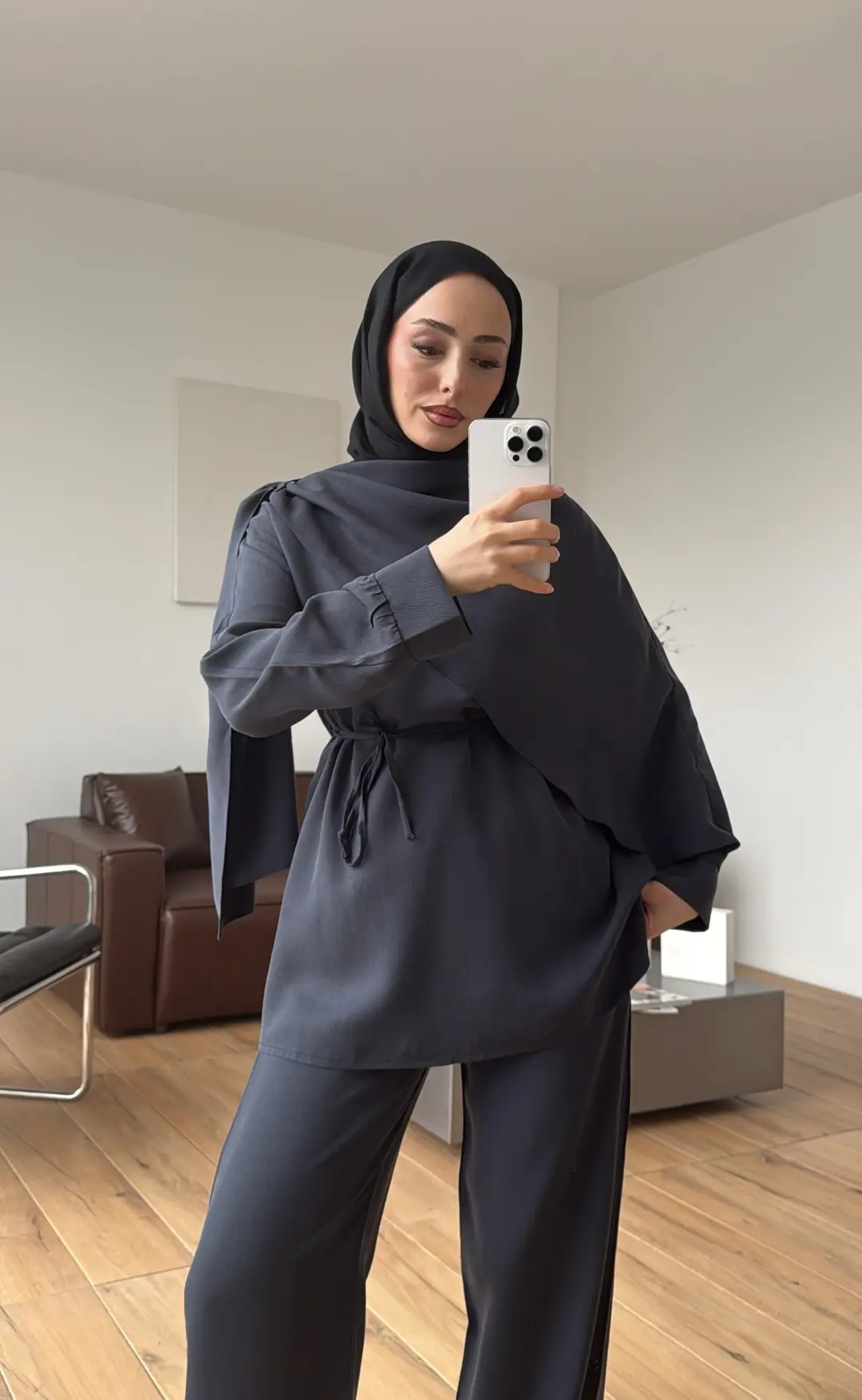 Drape Yaka Bluz Takım Petrol - Görsel 2