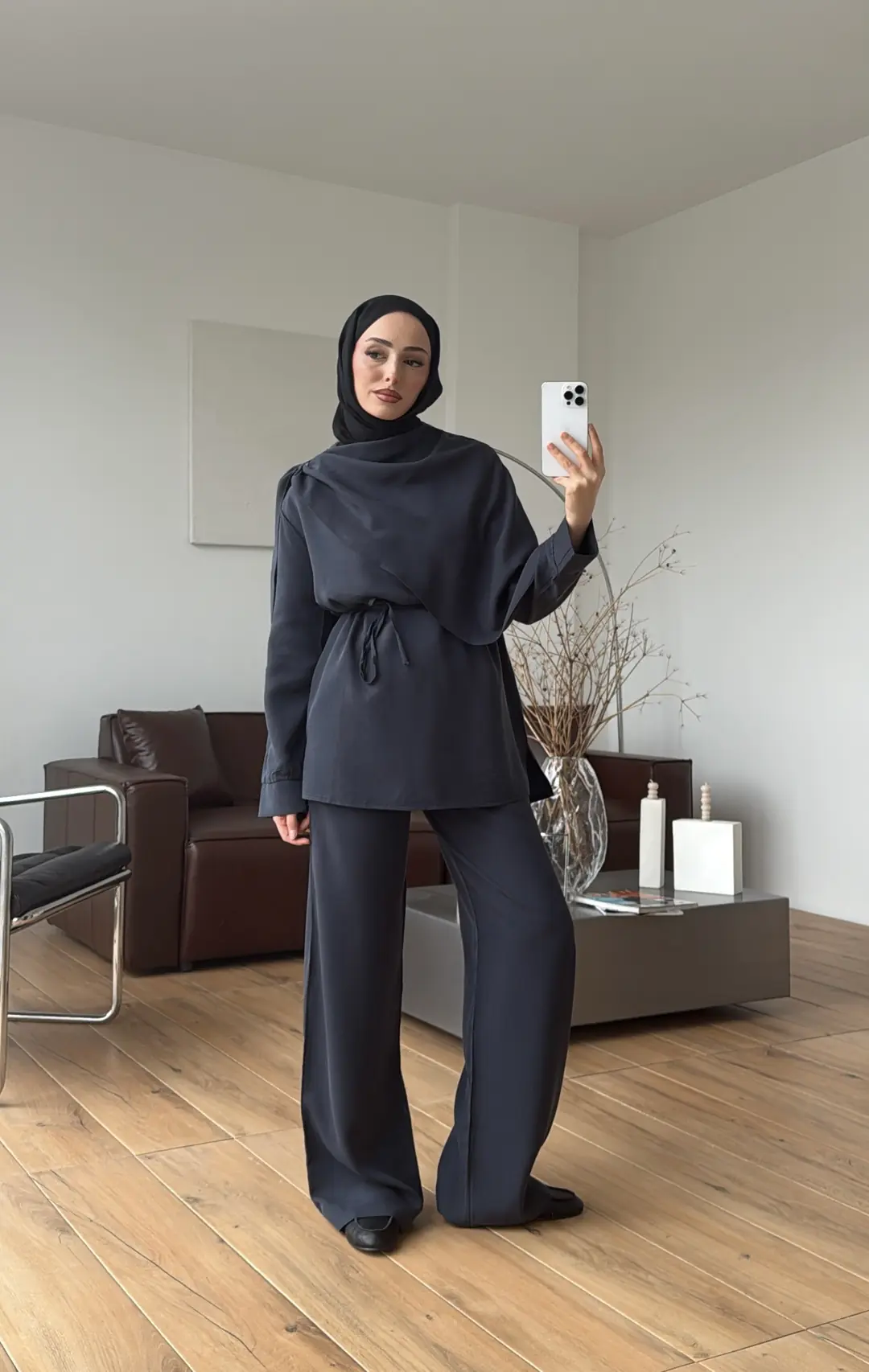 Drape Yaka Bluz Takım Petrol - Görsel 3