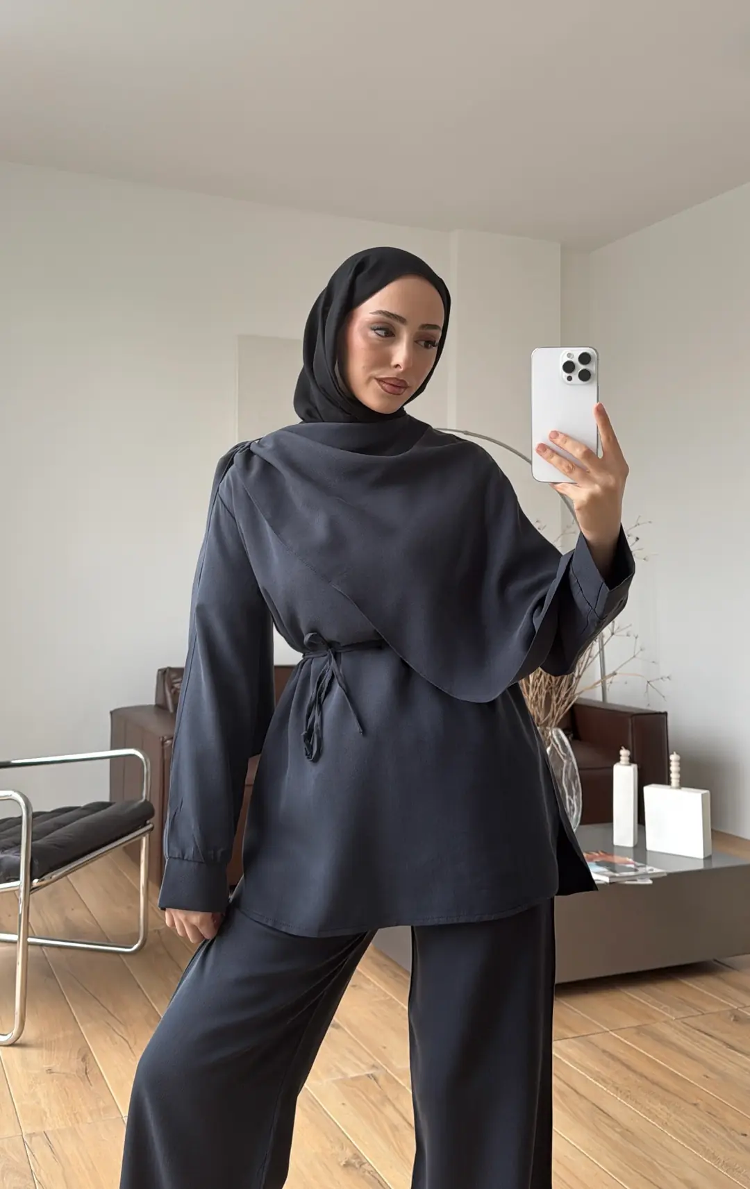 Drape Yaka Bluz Takım Petrol - Görsel 7