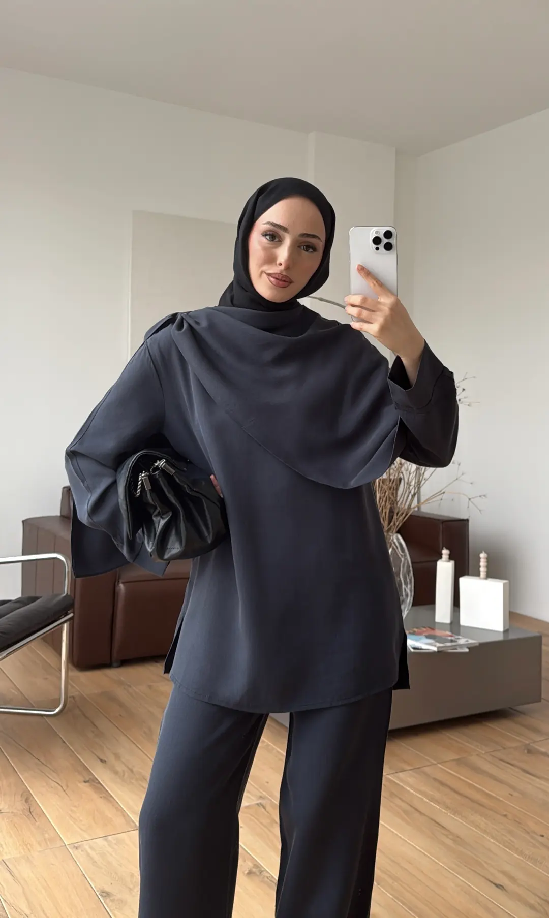 Drape Yaka Bluz Takım Petrol - Görsel 8