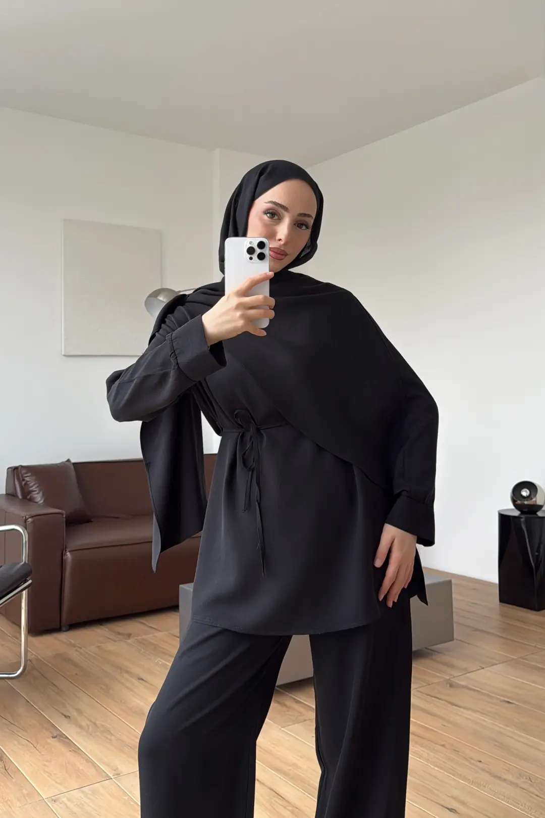 Drape Yaka Bluz Takım Siyah - Görsel 4