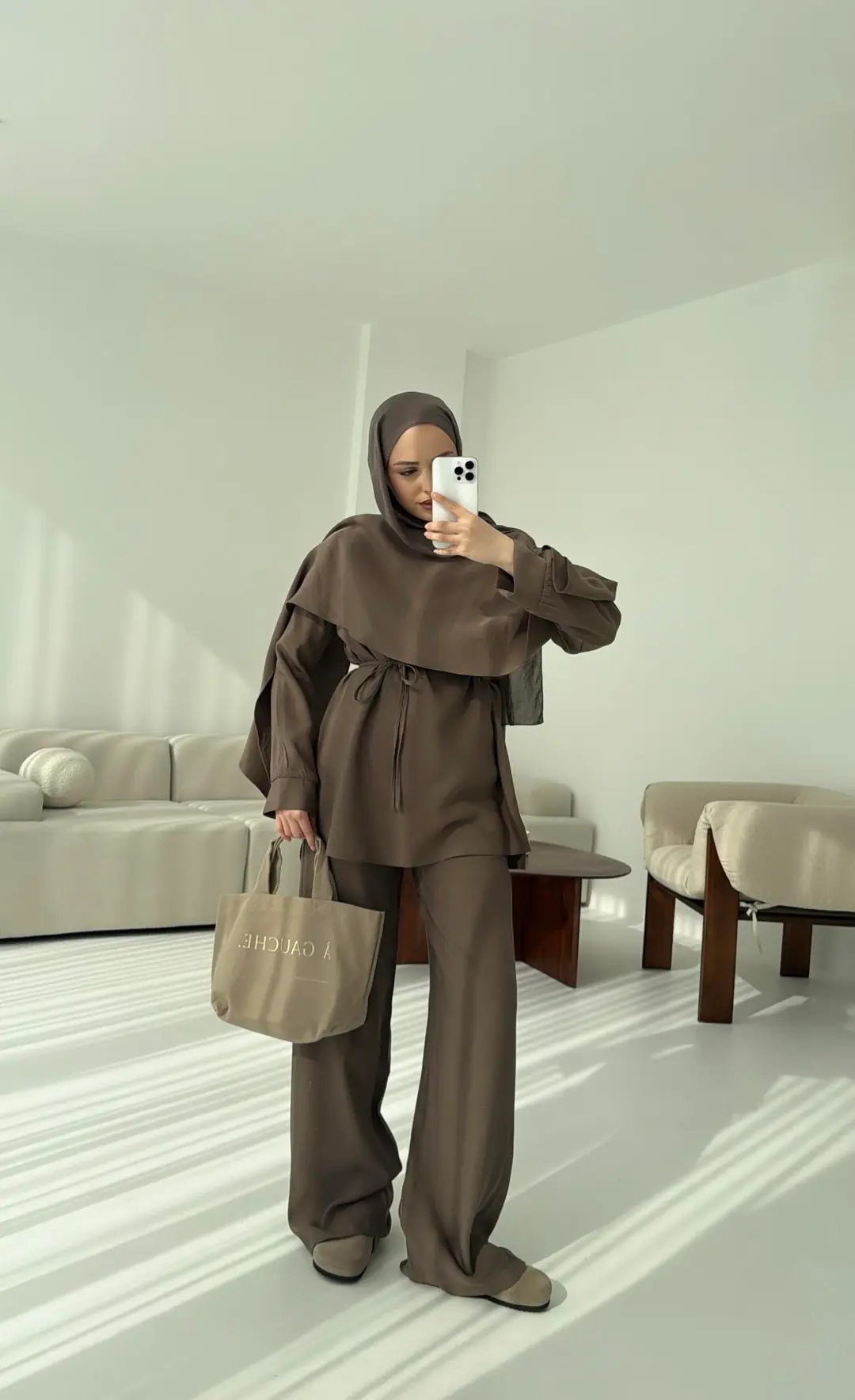 Drape Yaka Bluz Takım Vizon