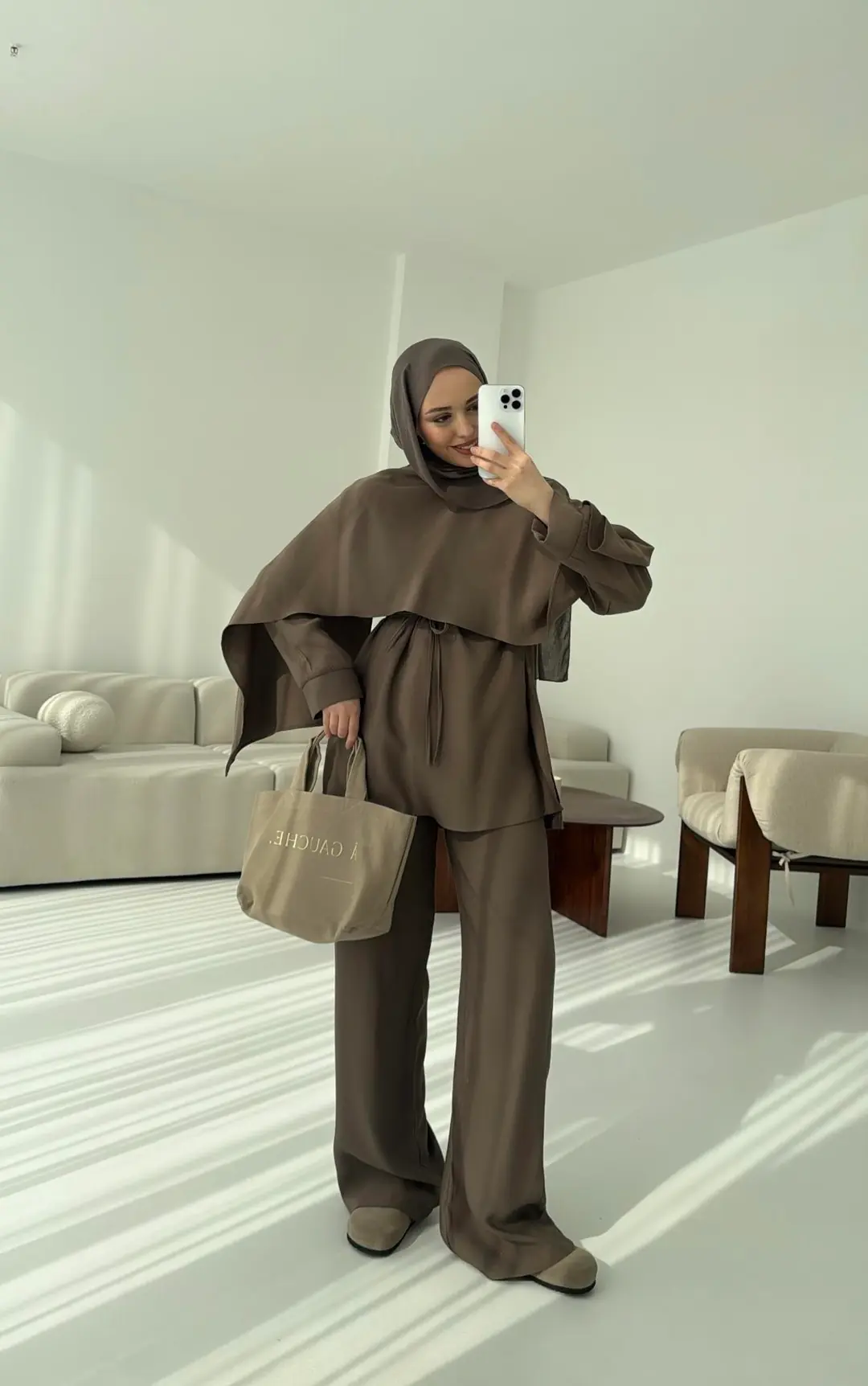 Drape Yaka Bluz Takım Vizon - Görsel 3