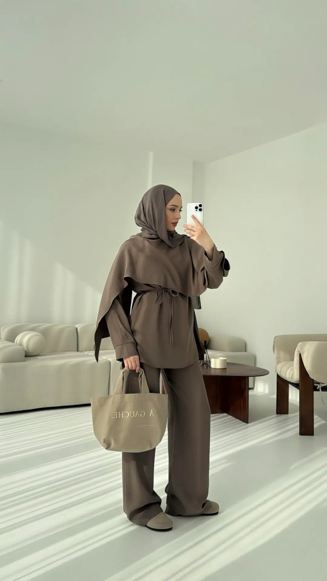 Drape Yaka Bluz Takım Vizon - Görsel 4