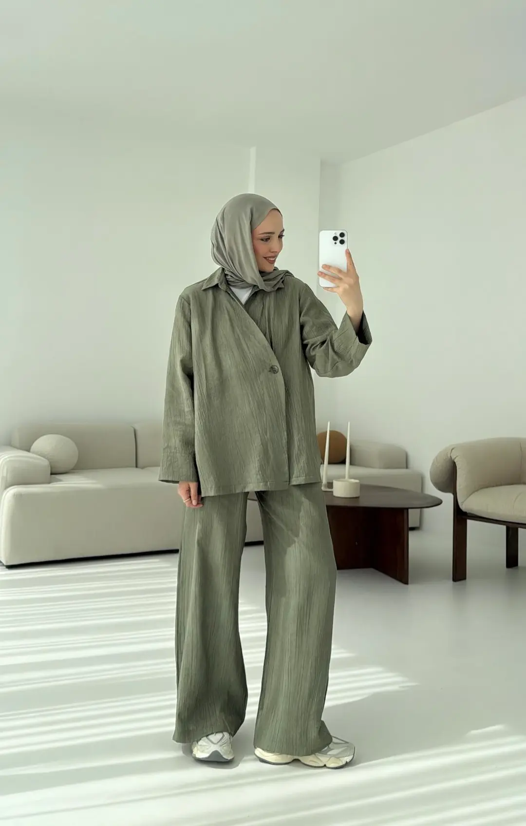 Düğme Detay Yazlık Takım Haki - Görsel 2