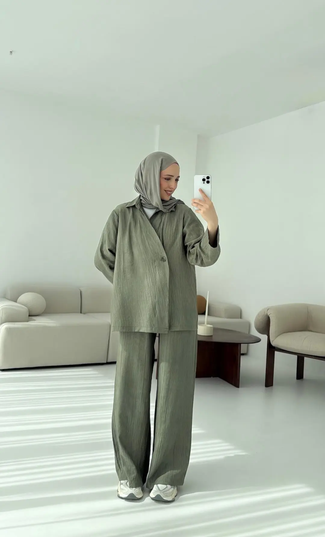 Düğme Detay Yazlık Takım Haki - Görsel 3