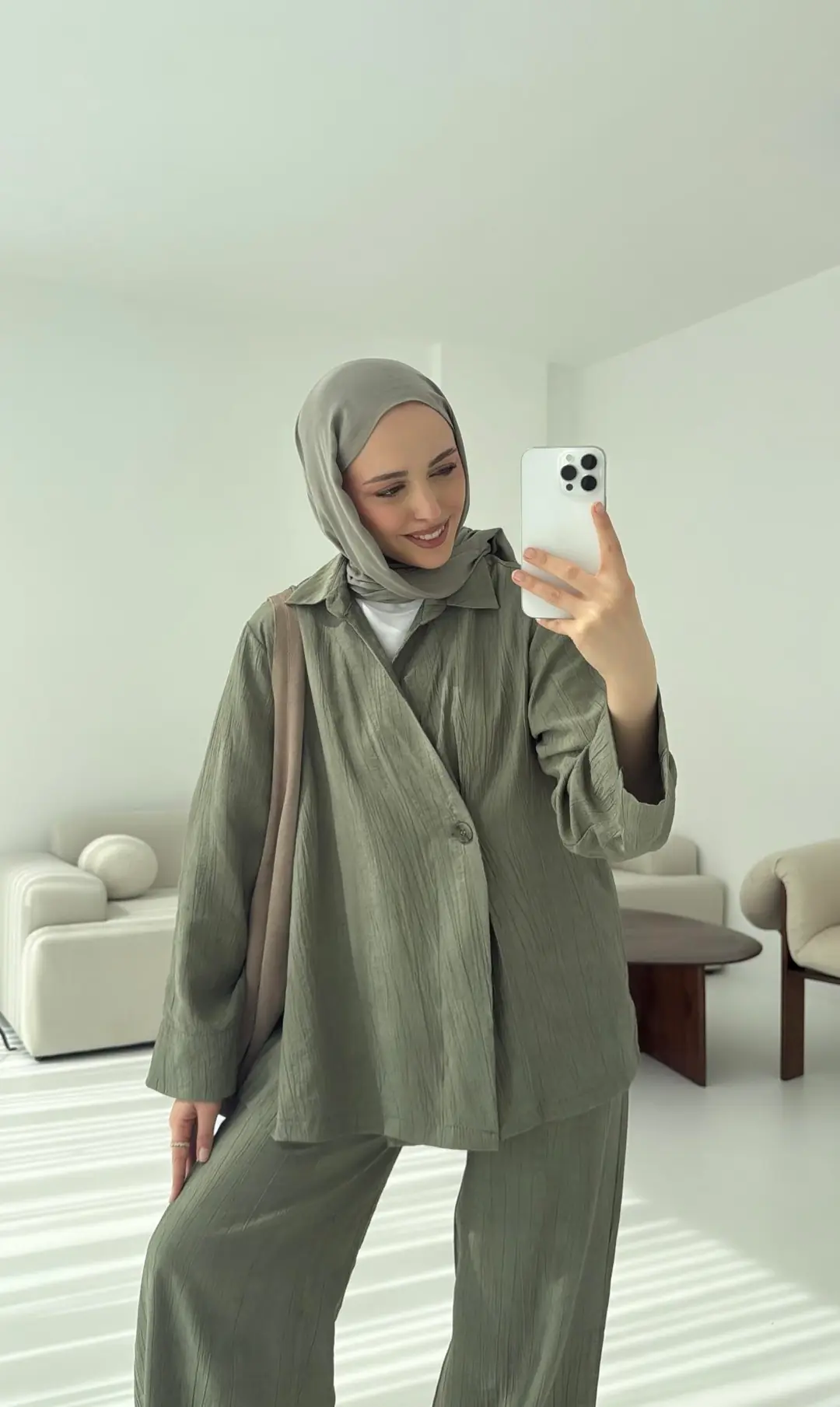 Düğme Detay Yazlık Takım Haki - Görsel 4