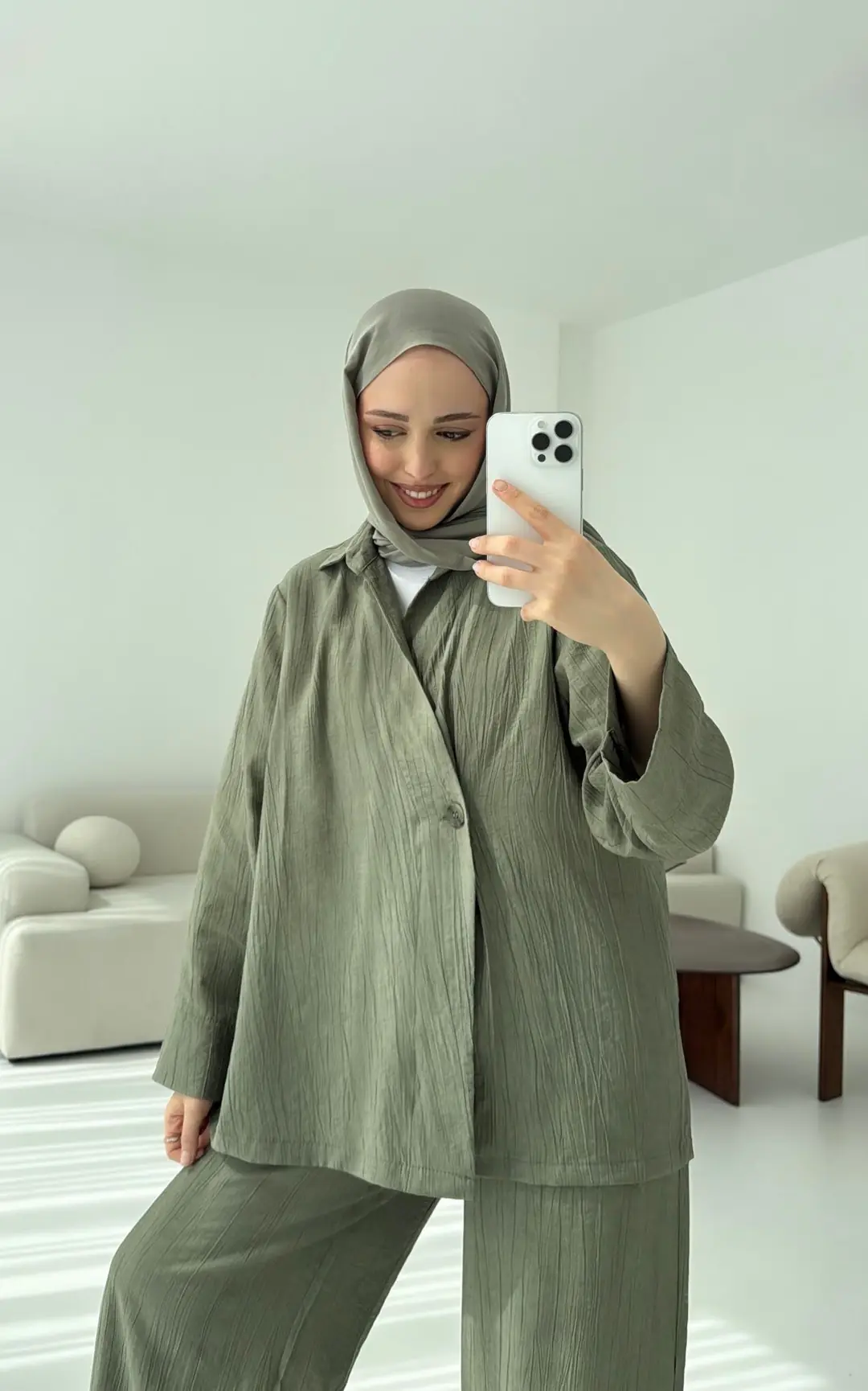 Düğme Detay Yazlık Takım Haki - Görsel 5