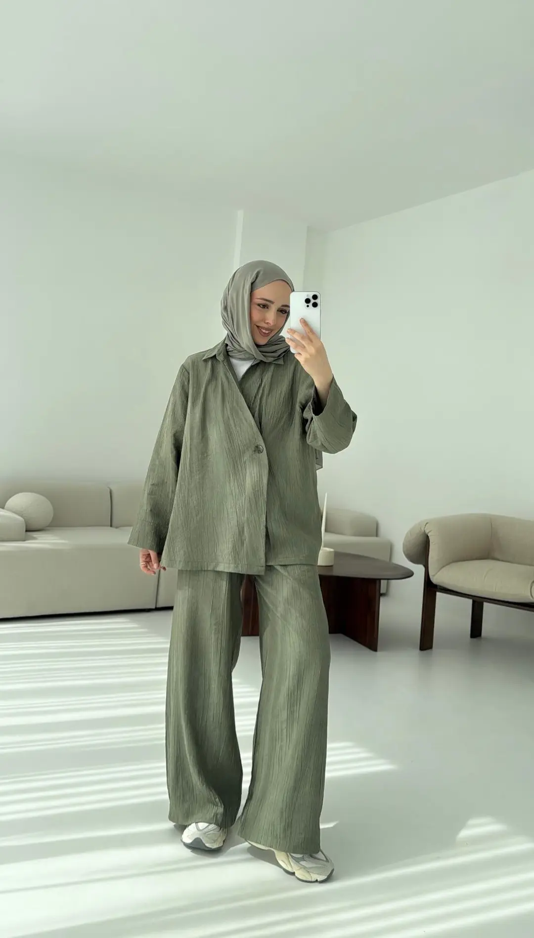 Düğme Detay Yazlık Takım Haki - Görsel 8