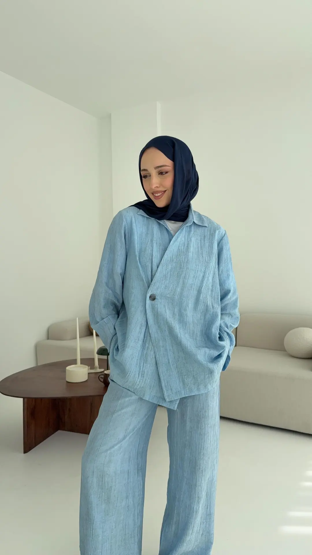 Düğme Detay Yazlık Takım Mavi - Görsel 6