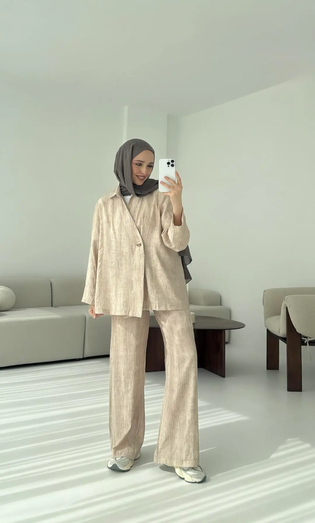 Düğme Detay Yazlık Takım Vizon - Görsel 5