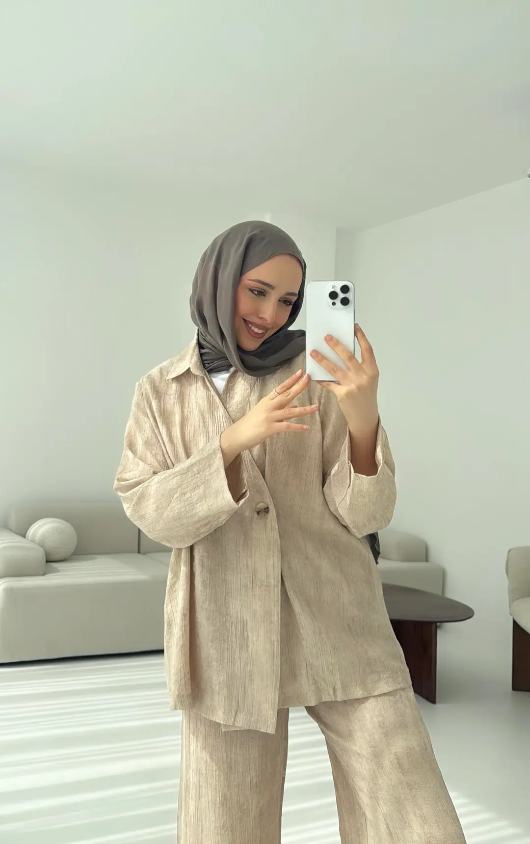 Düğme Detay Yazlık Takım Vizon - Görsel 6