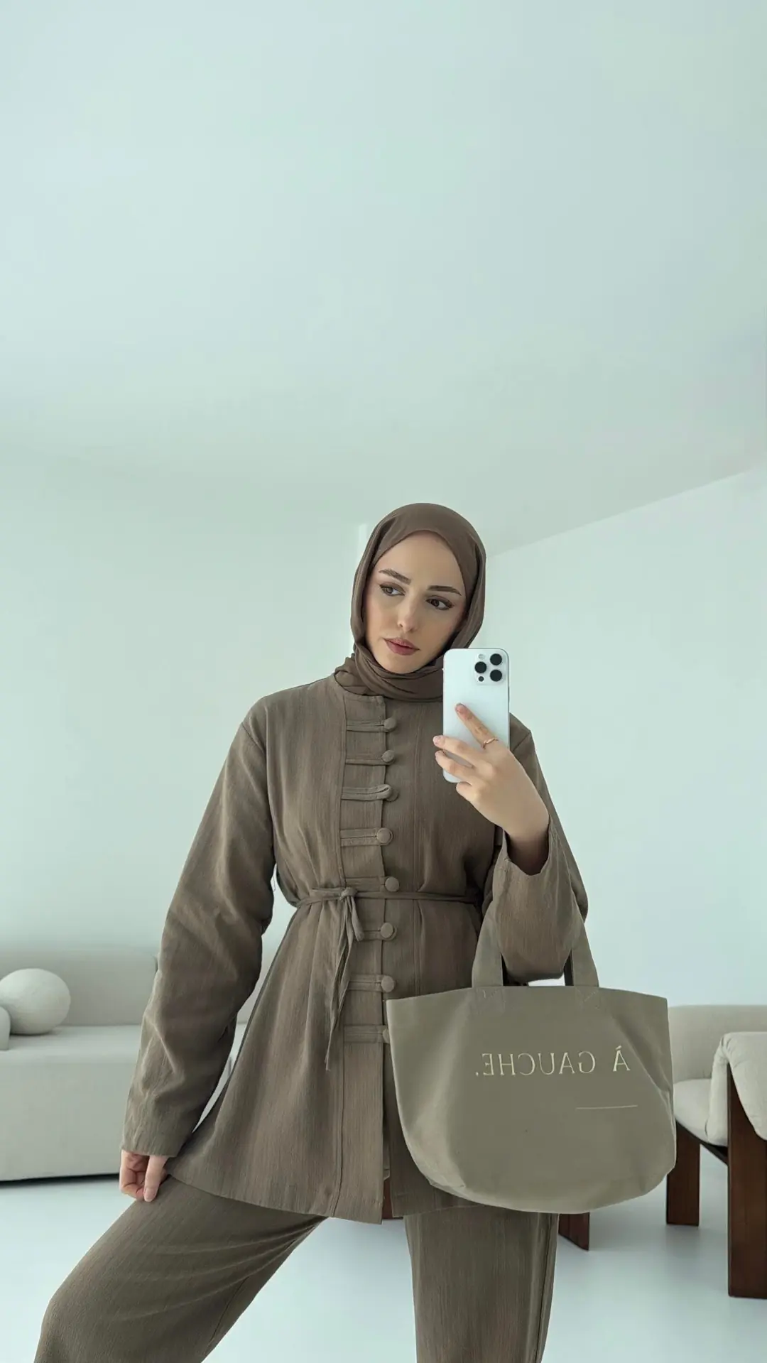 Düğme Detaylı Takım Haki